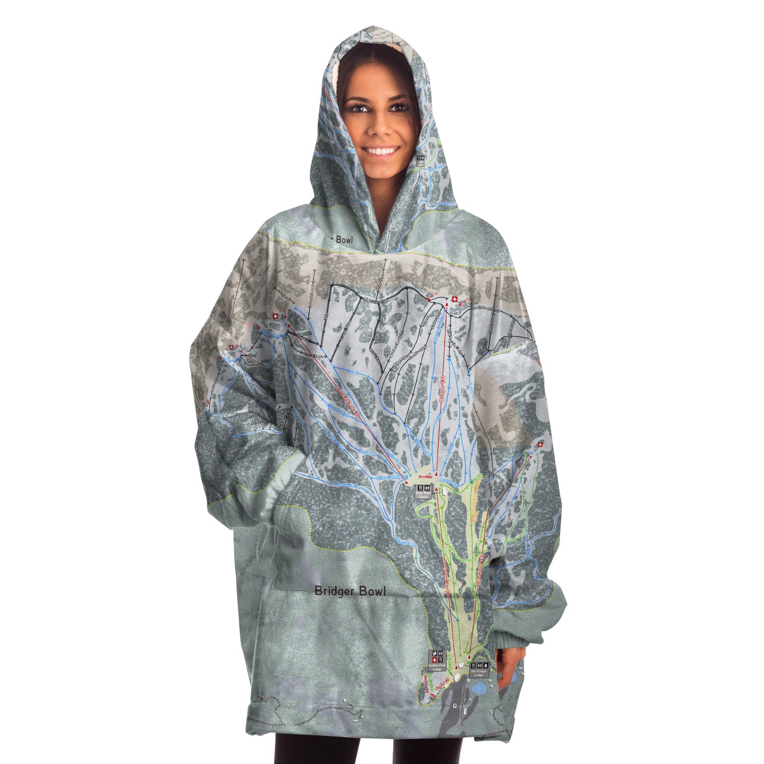 Bridger Bowl, Montana Ski Trail Map - Snug Hoodie