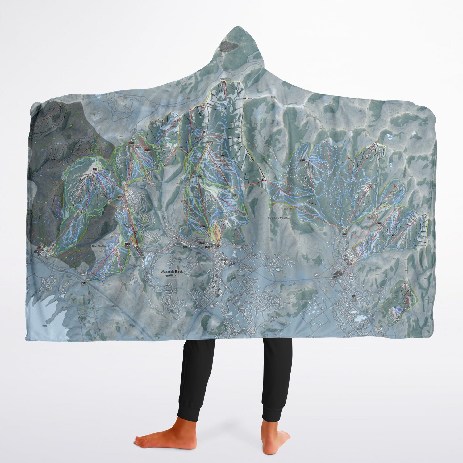 Wasatch Back, Utah Ski Trail Map - Youth Hooded Blanket