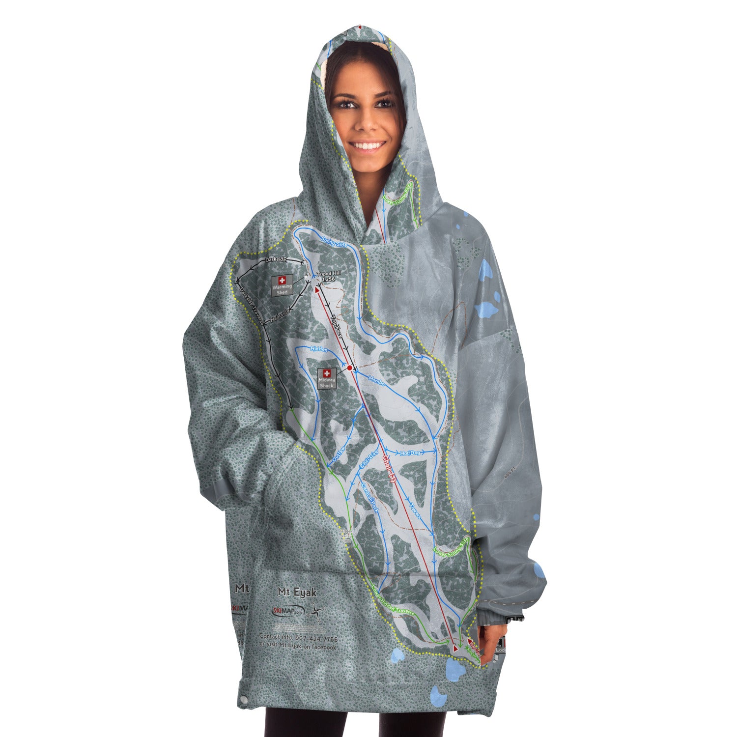 Mt Eyak, Alaska Ski Trail Map Snug Hoodie