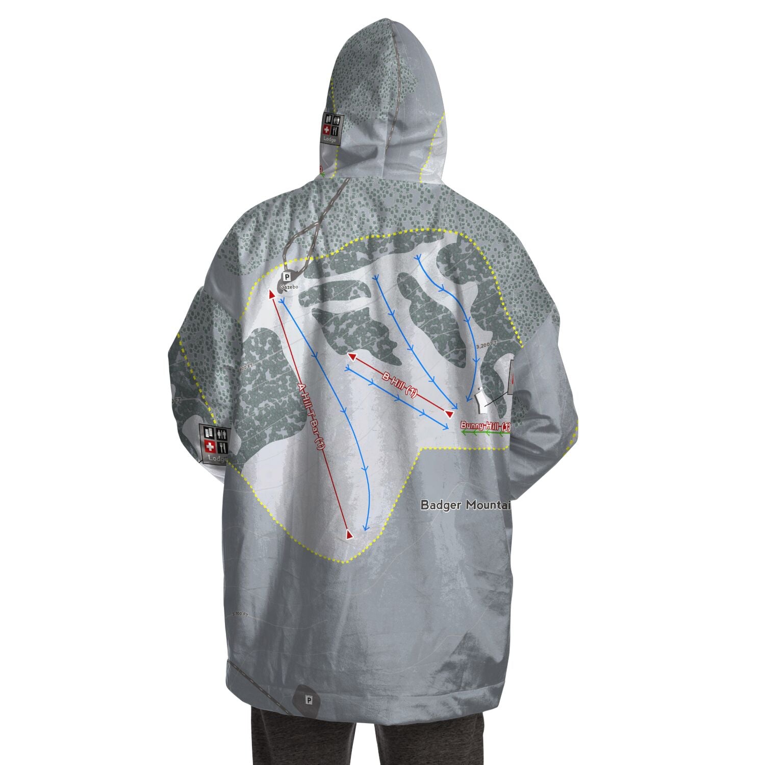 Badger Mountain, Washington Ski Trail Map - Snug Hoodie