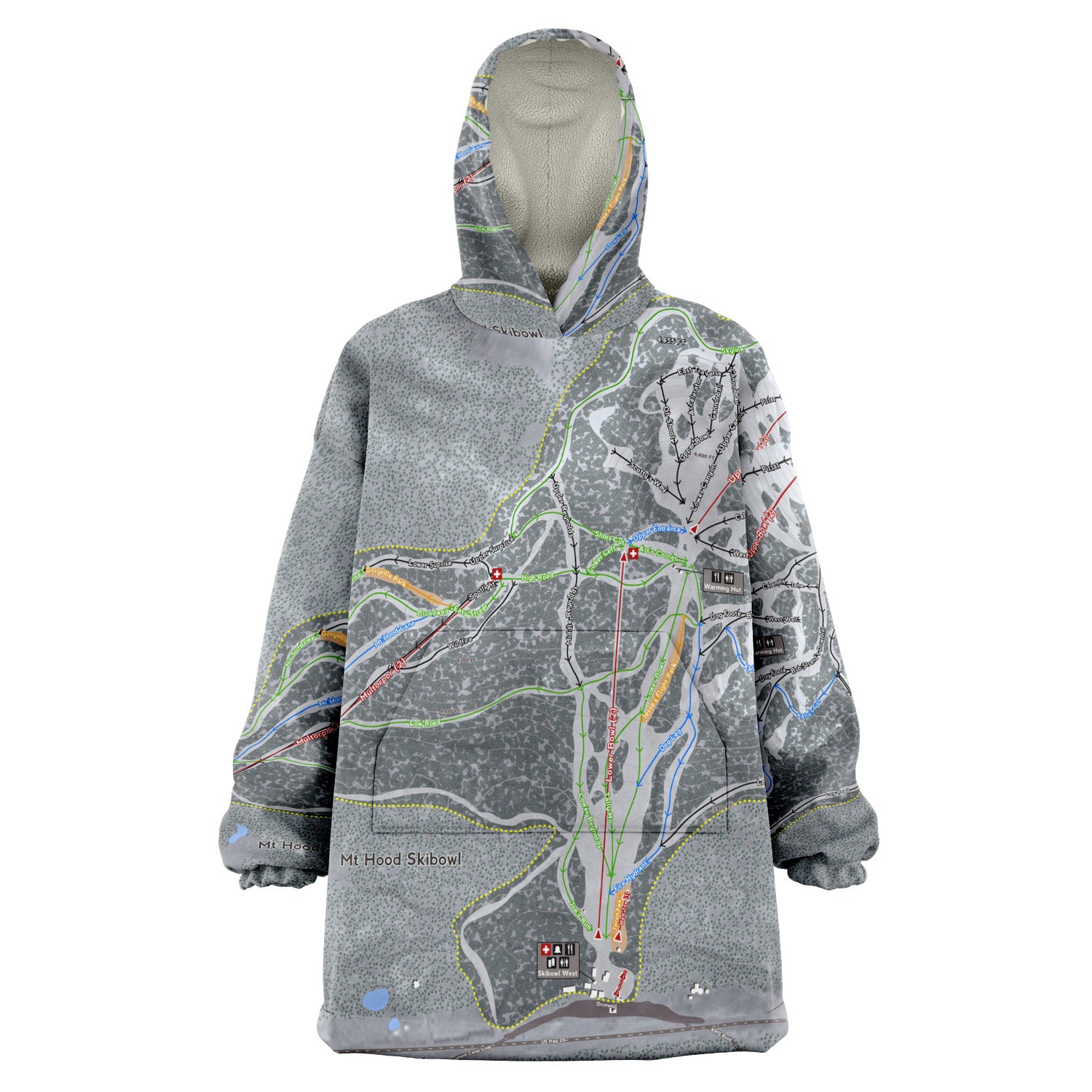 Mt Hood Skibowl, Oregon Ski Trail Map - Snug Hoodie