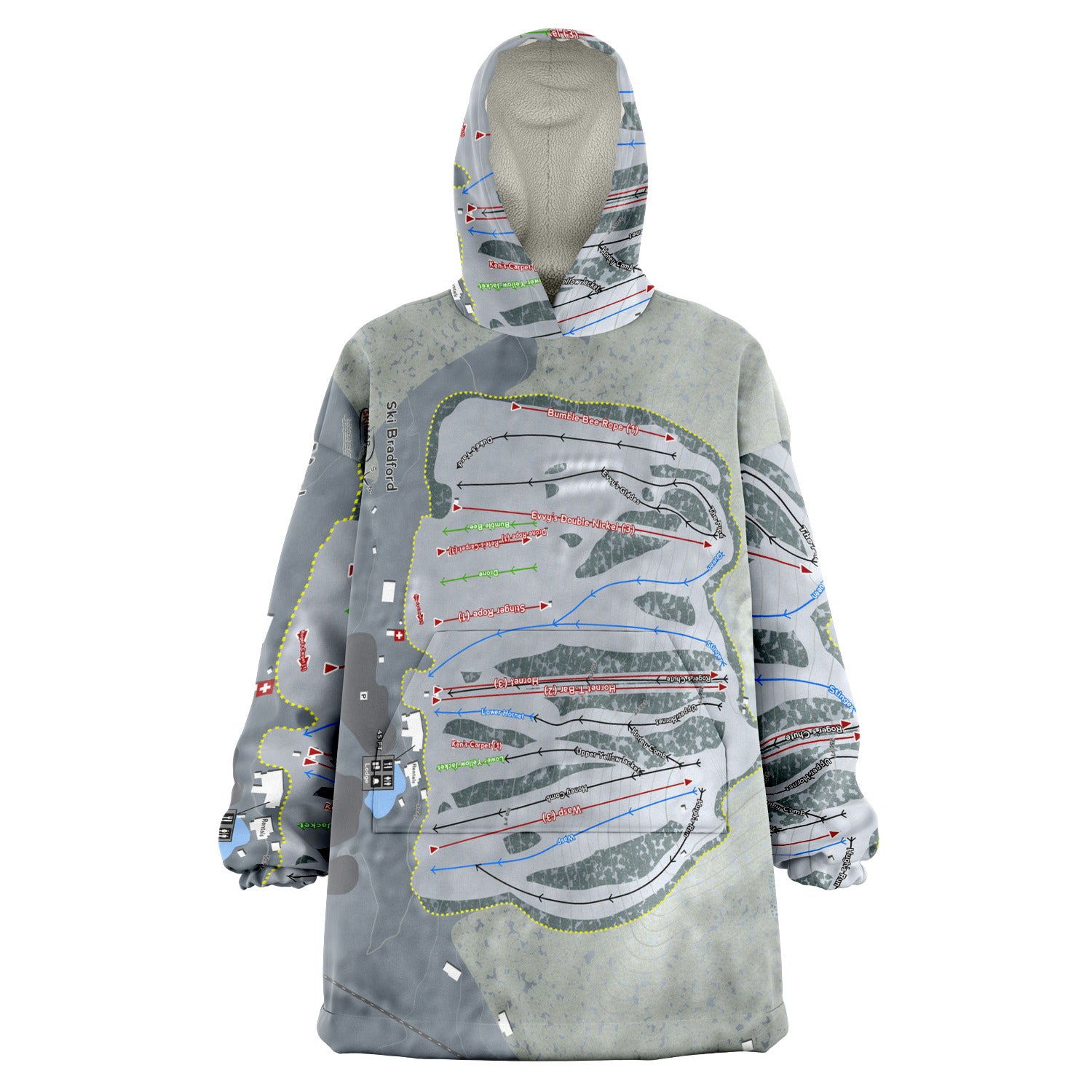 Ski Bradford, Massachusetts Ski Trail Map Snug Hoodie