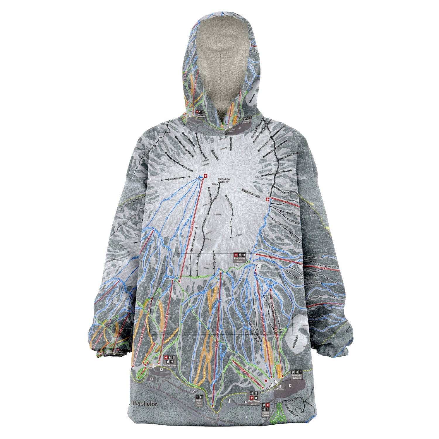 Mt Bachelor, Oregon Ski Trail Map - Snug Hoodie