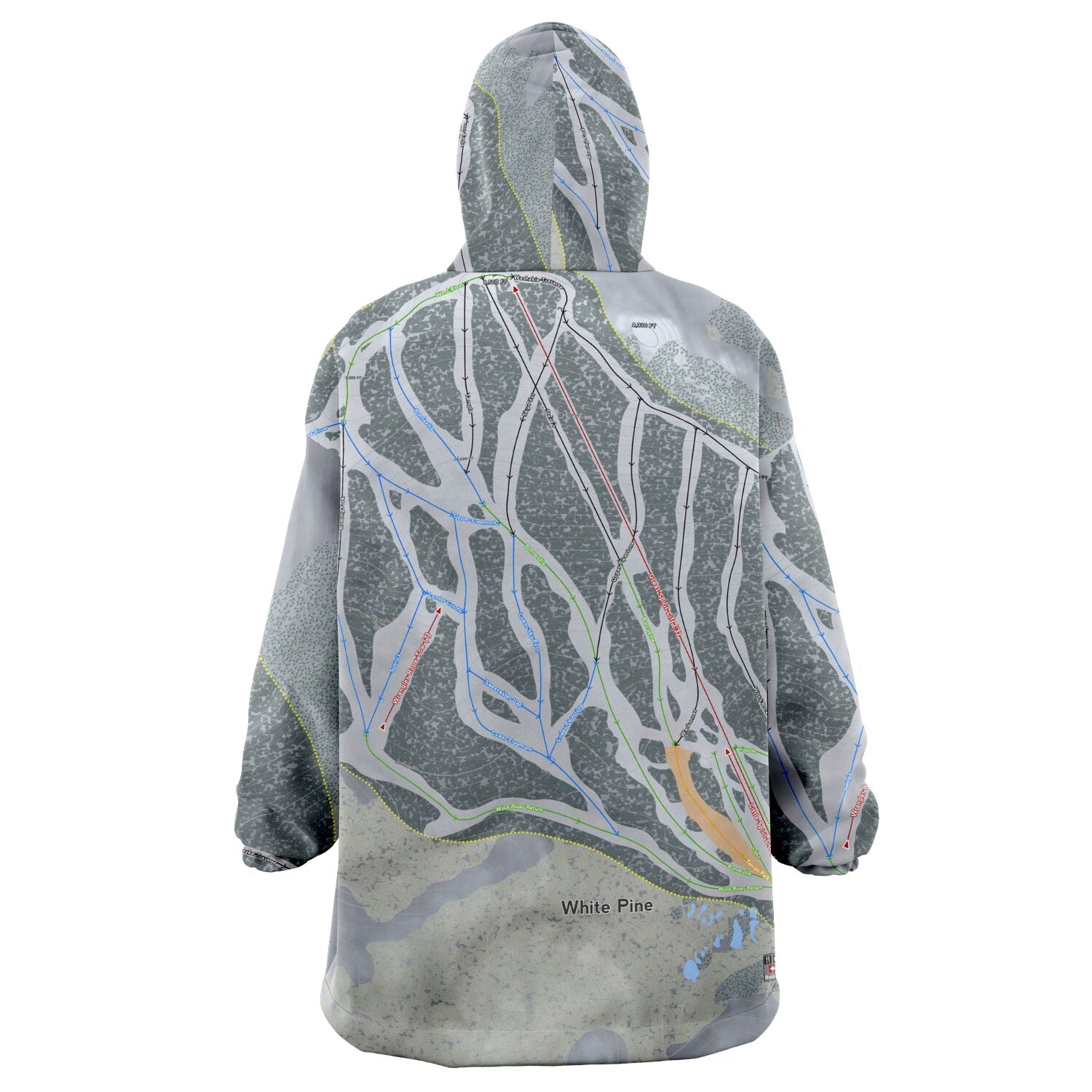 White Pine, Wyoming Ski Trail Map Snug Hoodie