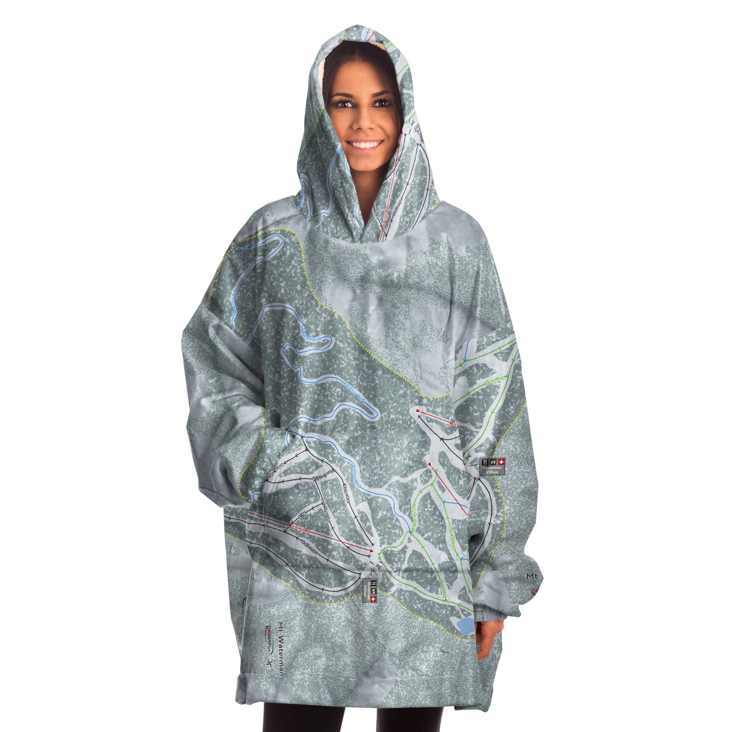 Mt Waterman, California Ski Trail Map - Snug Hoodie