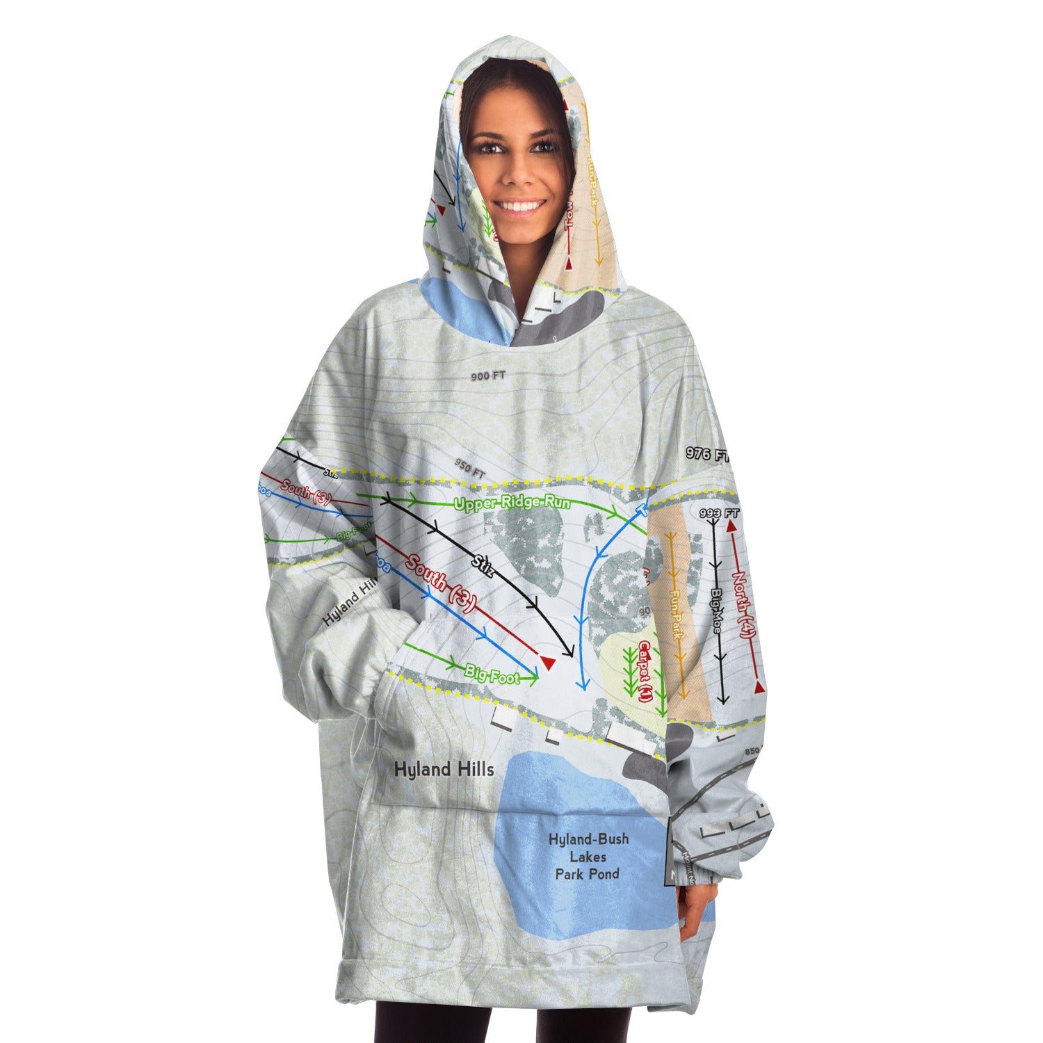 Hyland Hills, Minnesota Ski Trail Map - Snug Hoodie