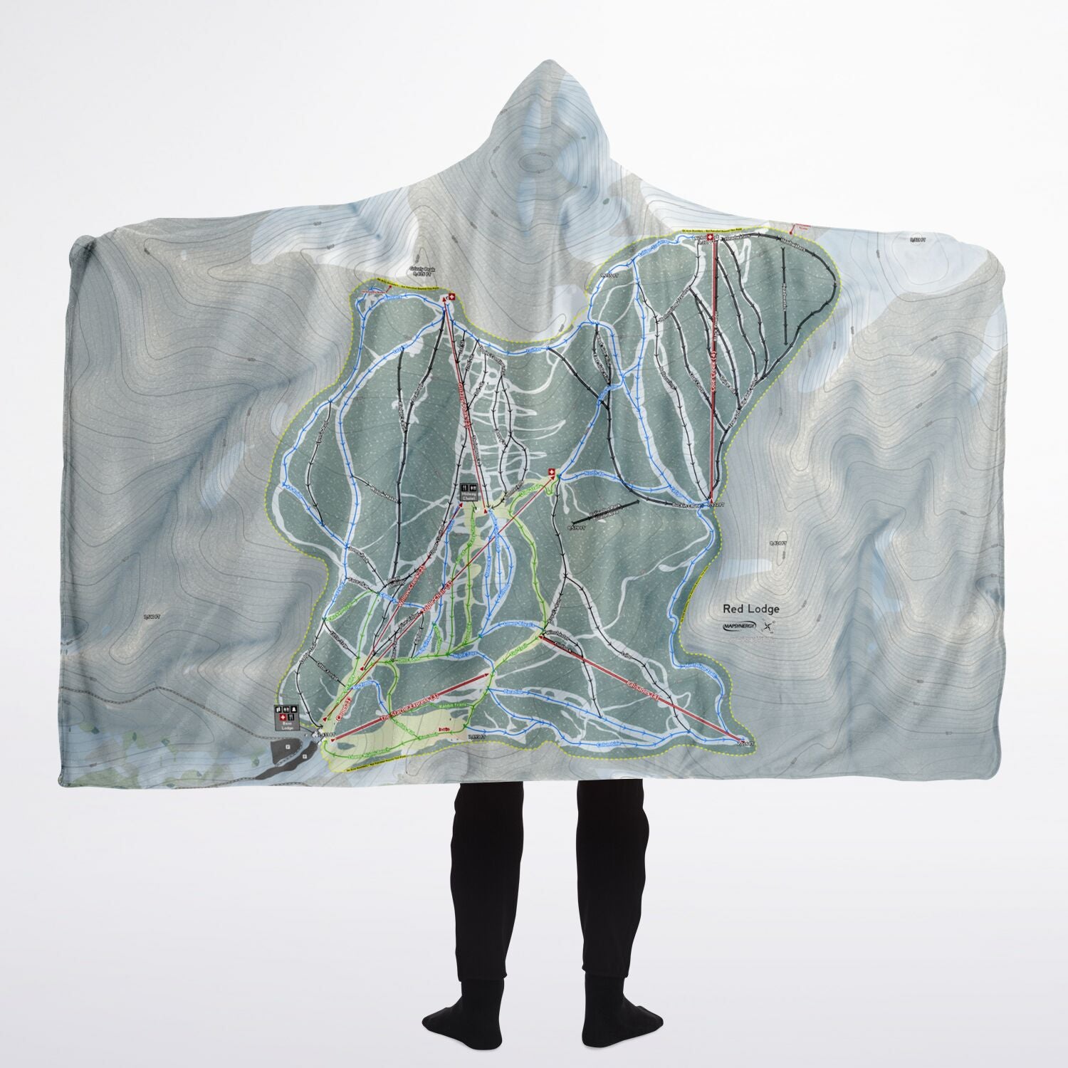 Red Lodge, Montana Ski Trail Map - Adult Hooded Blanket