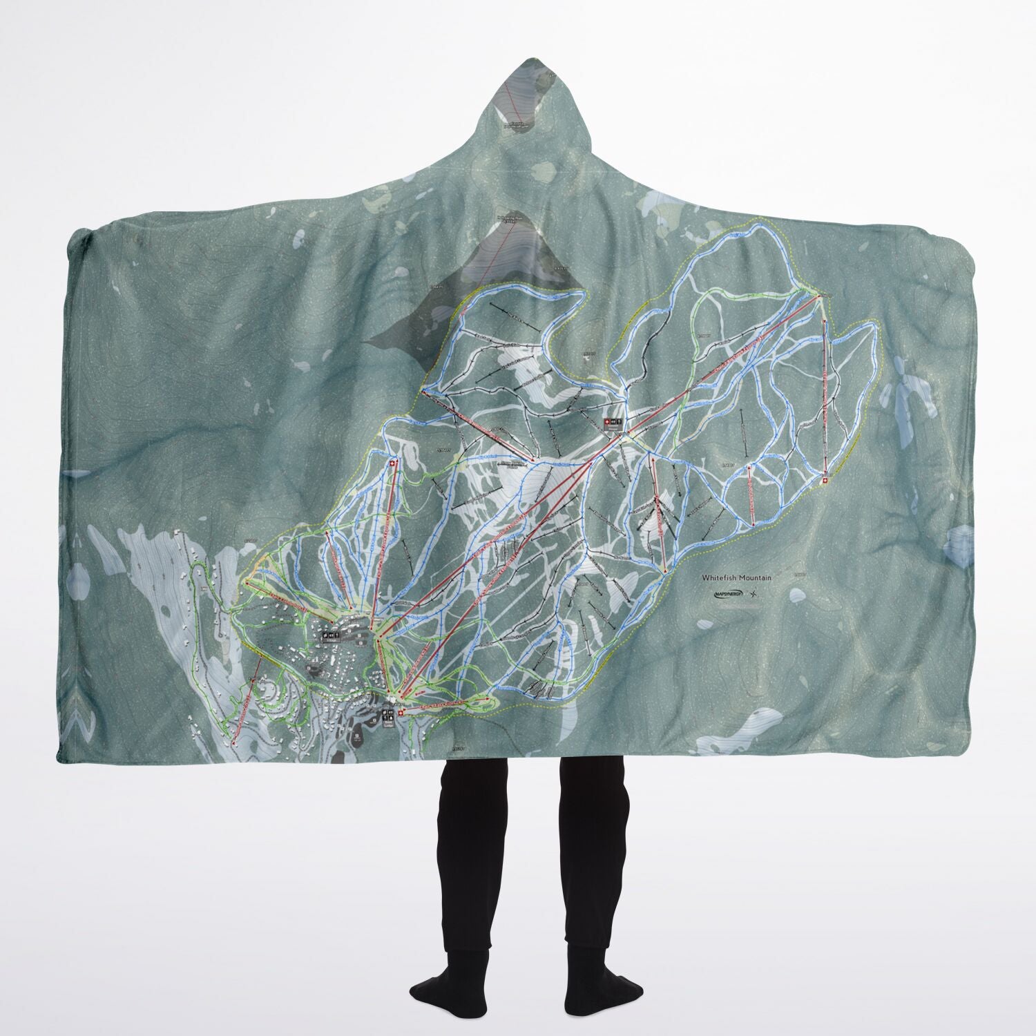 Whitefish Mountain, Montana Ski Trail Map - Adult Hooded Blanket