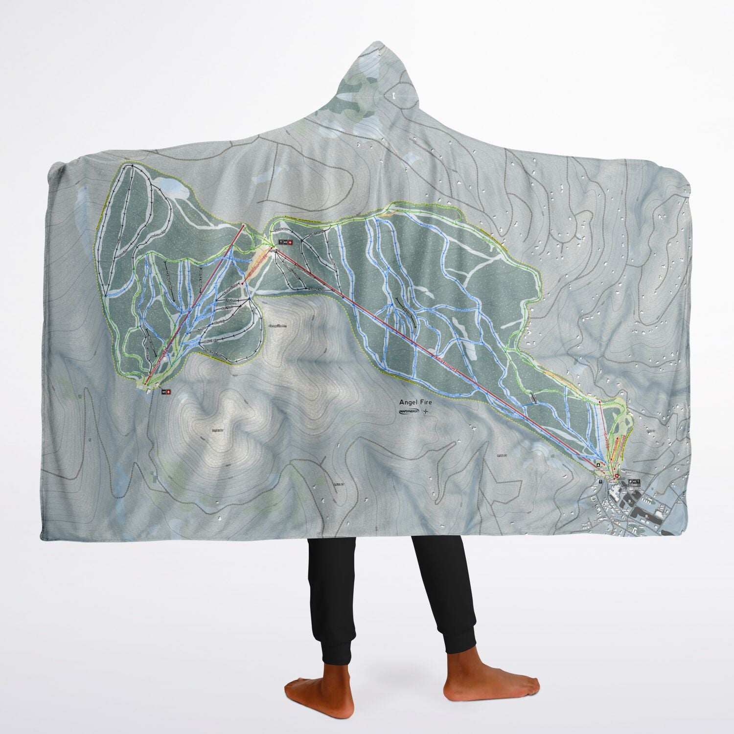 Angel Fire, New Mexico Ski Trail Map - Youth Hooded Blanket