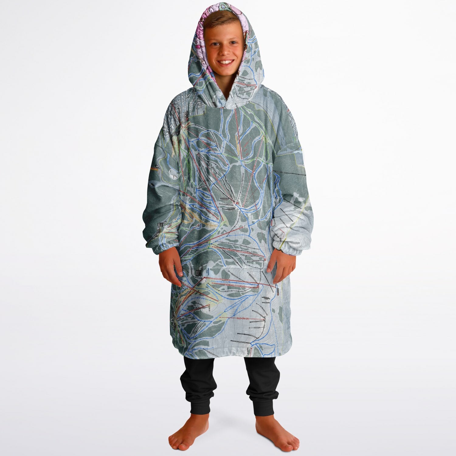 Youth Map Print Reversible Snug Hoodie - AOP