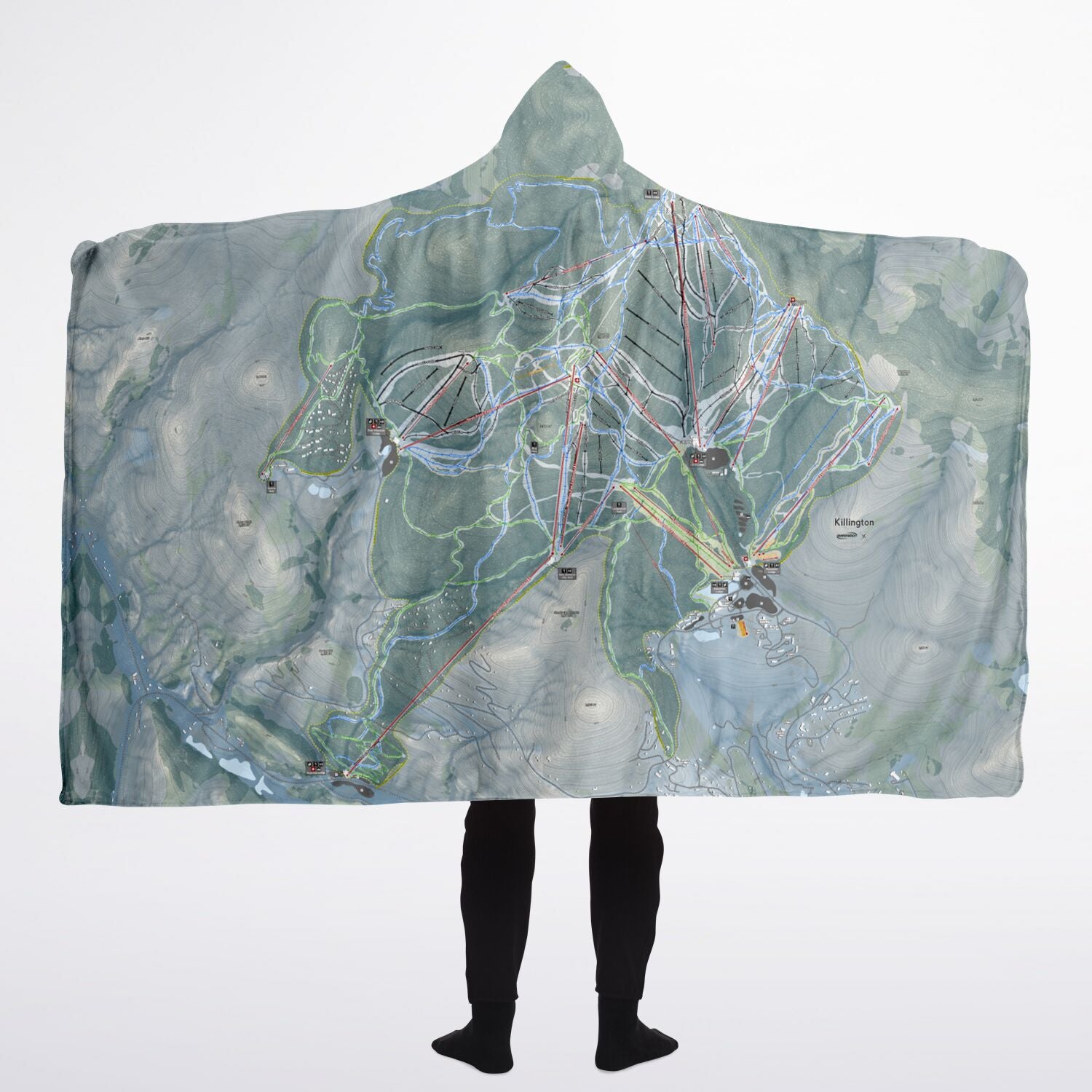 Killington, Vermont Ski Trail Map - Adult Hooded Blanket