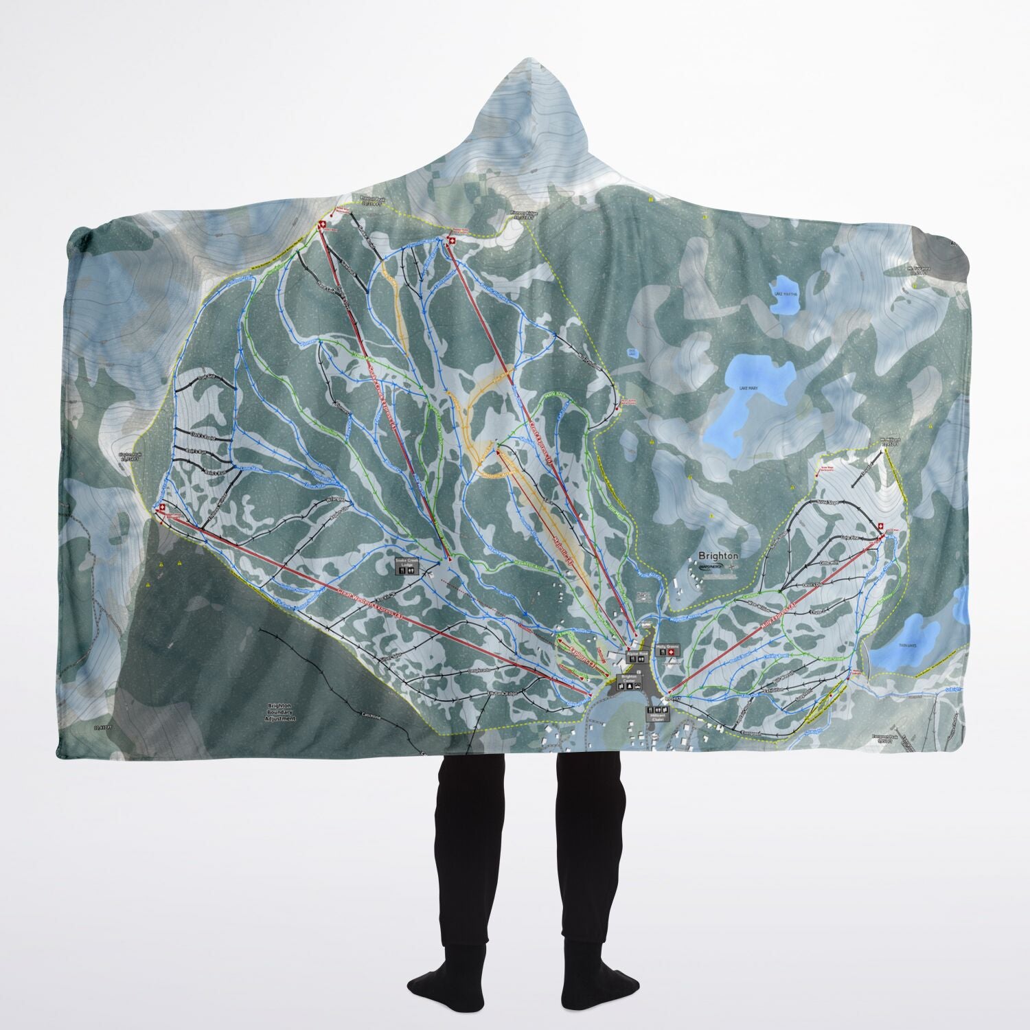 Brighton, Utah Ski Trail Map - Adult Hooded Blanket