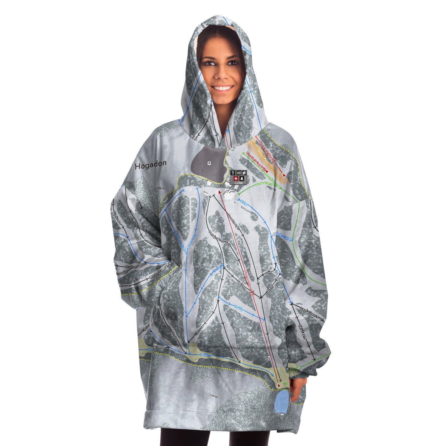 Hogadon, Wyoming Ski Trail Map Snug Hoodie