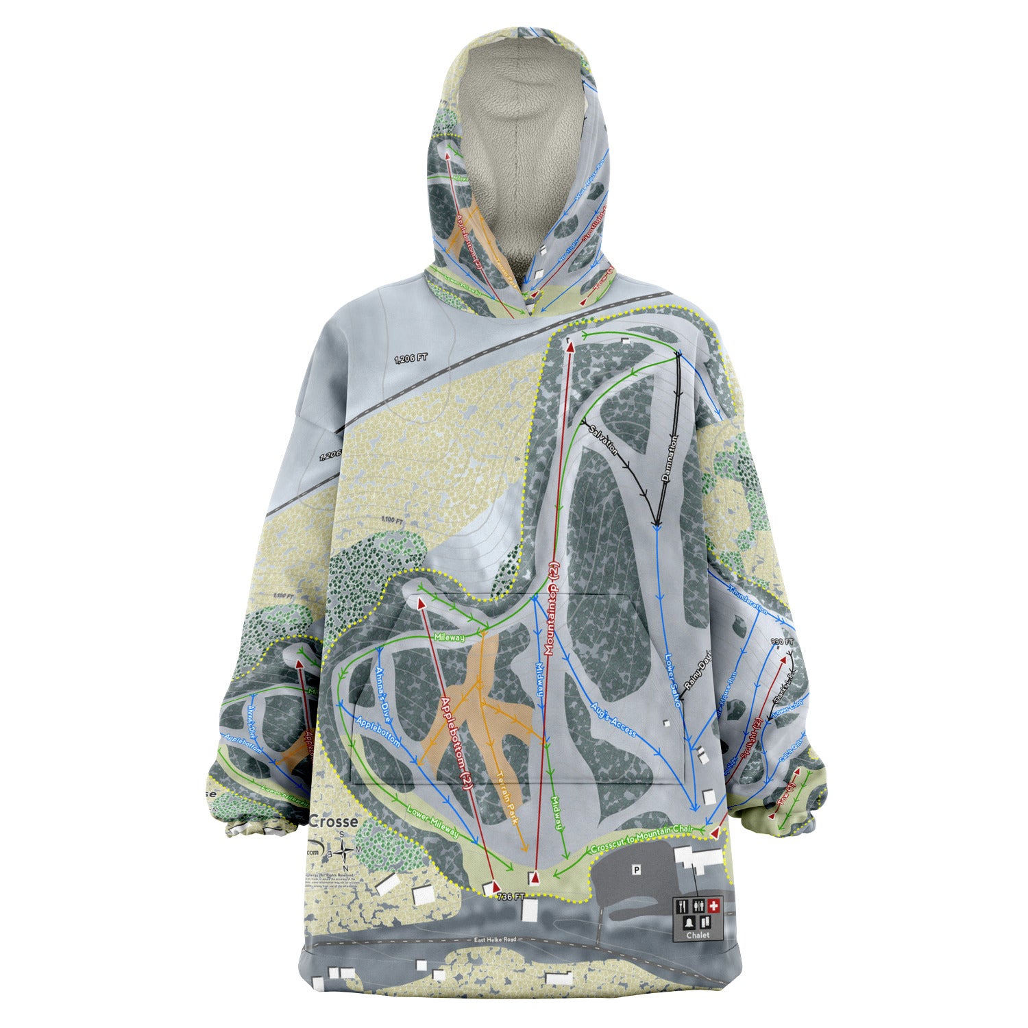 Mt LaCrosse, Wisconsin Ski Trail Map - Snug Hoodie