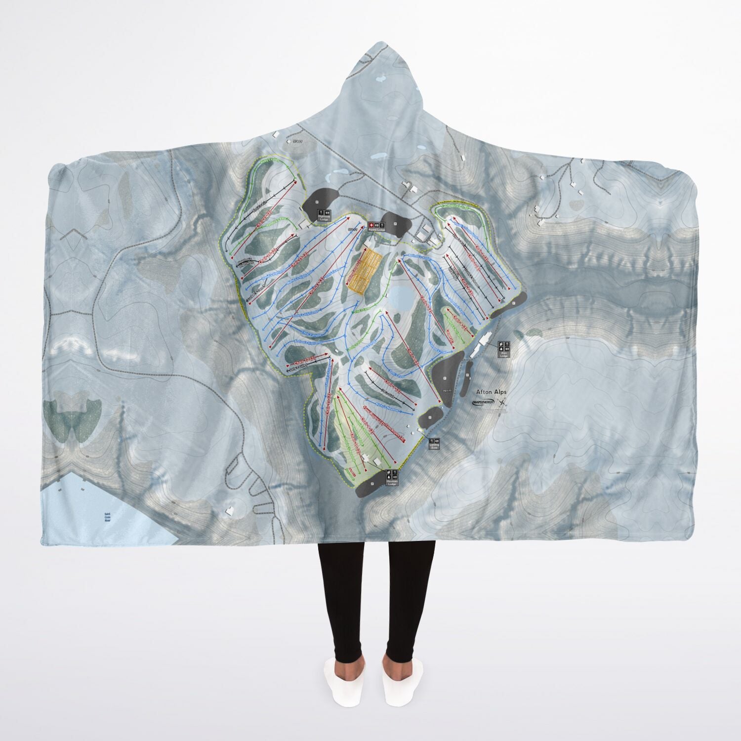 Afton Alps, Minnesota Ski Trail Map - Adult Hooded Blanket