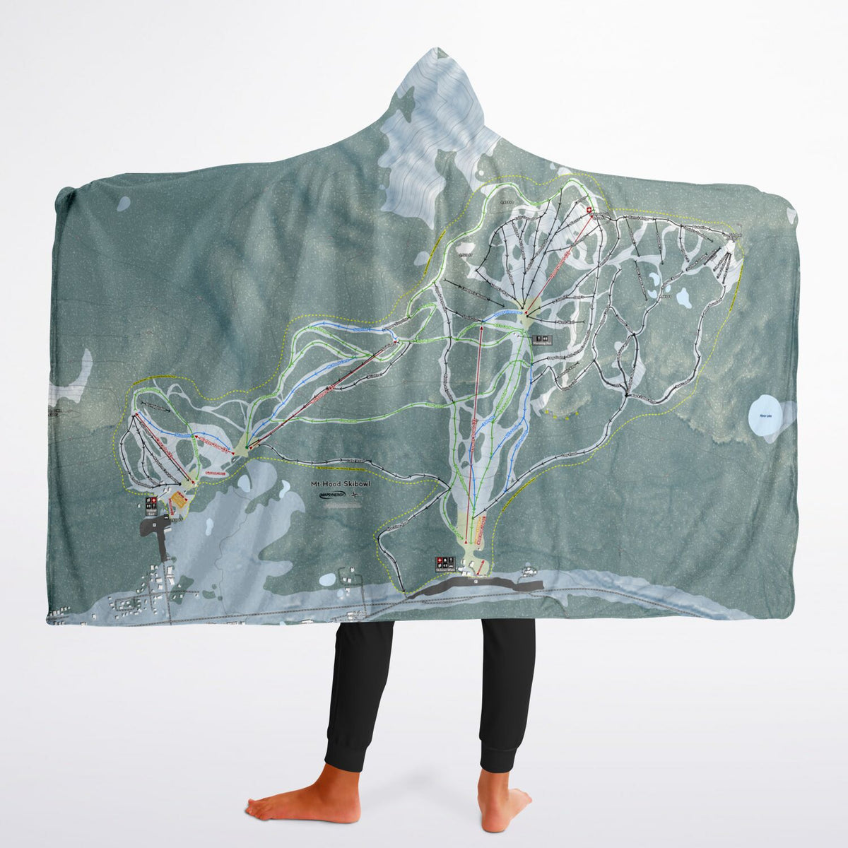 Mt Hood Skibowl, Oregon Ski Trail Map - Youth Hooded Blanket