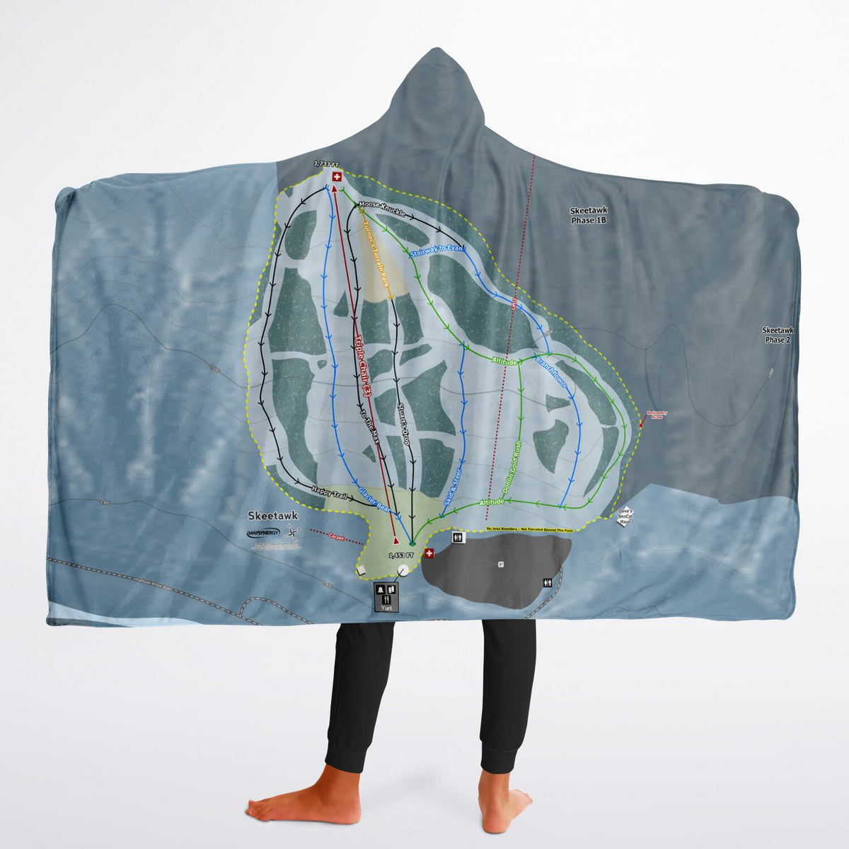 Skeetawk, Alaska Ski Trail Map - Youth Hooded Blanket