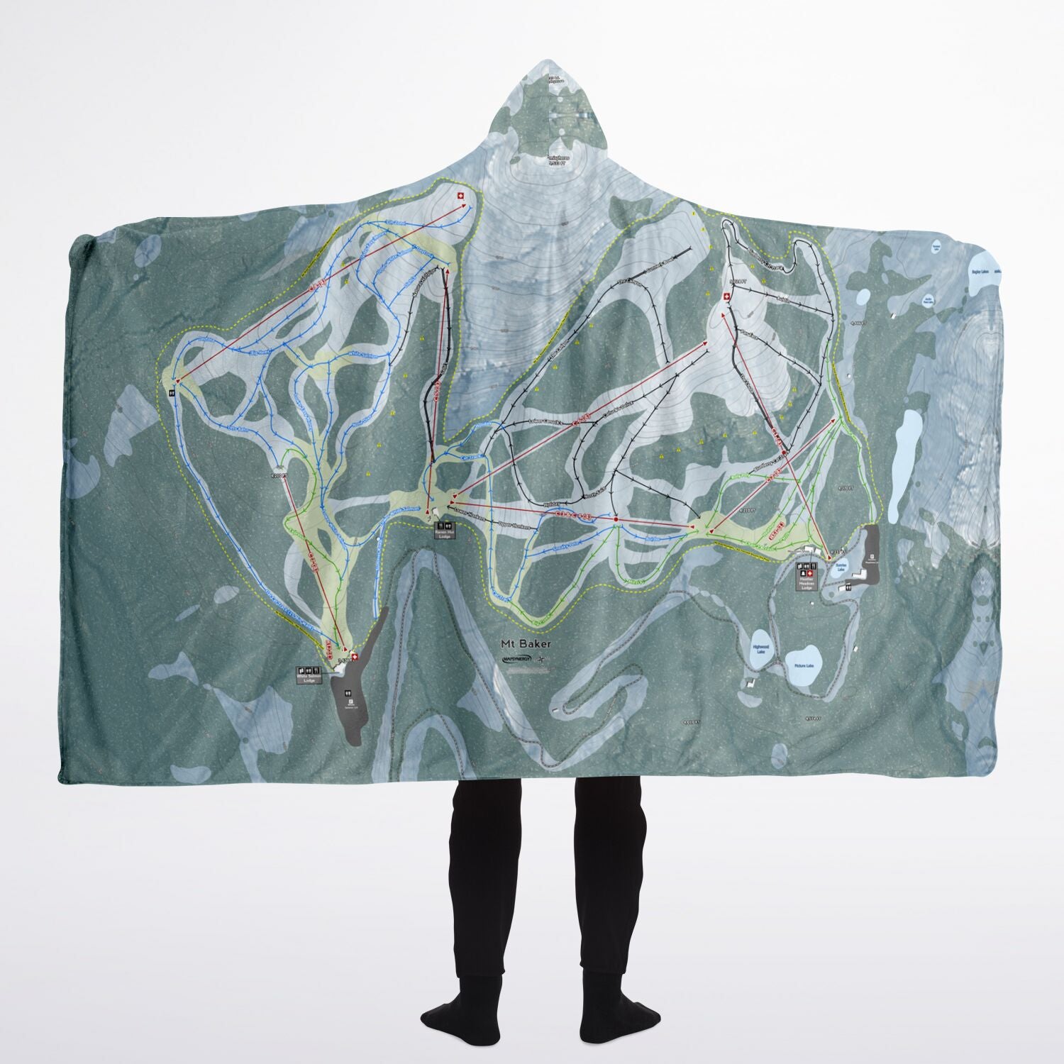 Mt. Baker, Washington Ski Trail Map - Adult Hooded Blanket