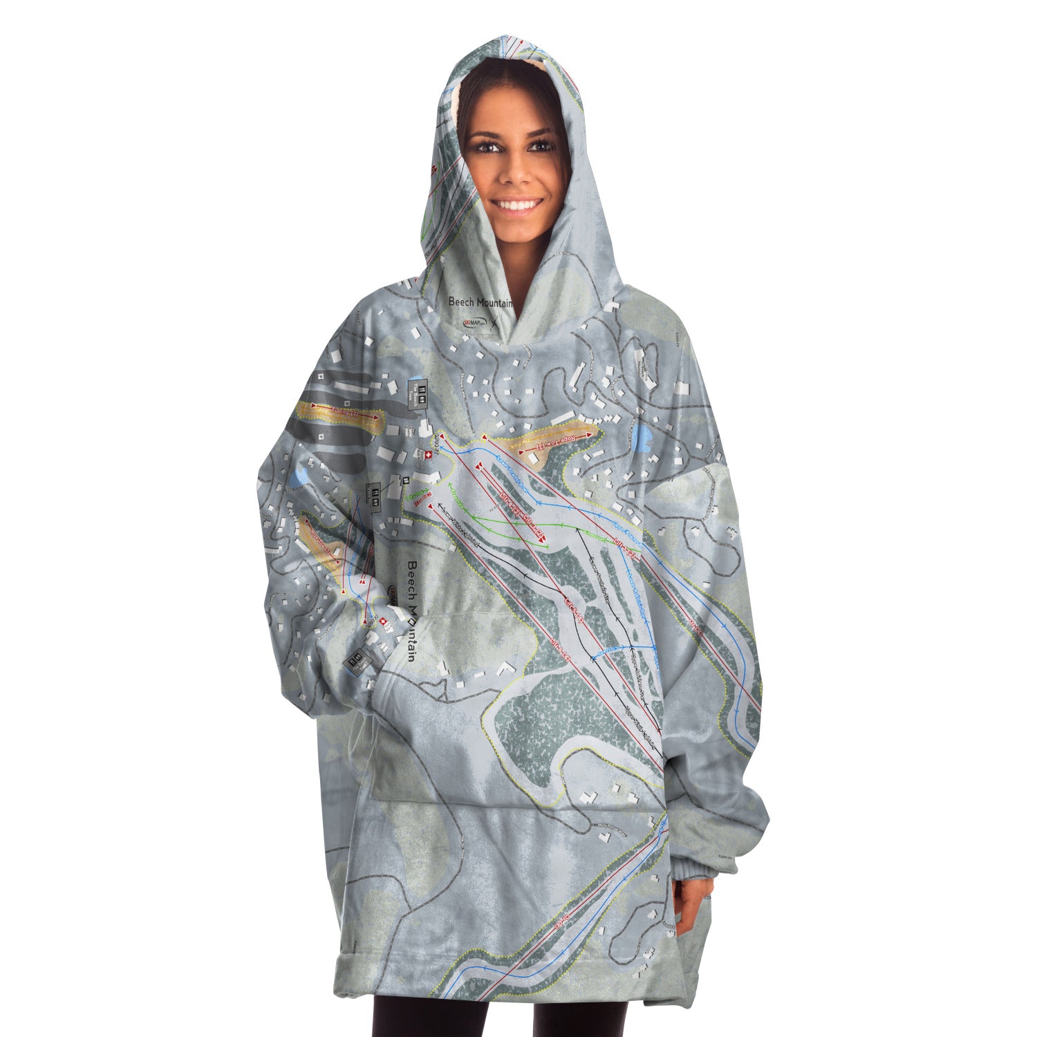 Beech Mountain, North Carolina Ski Trail Map Snug Hoodie