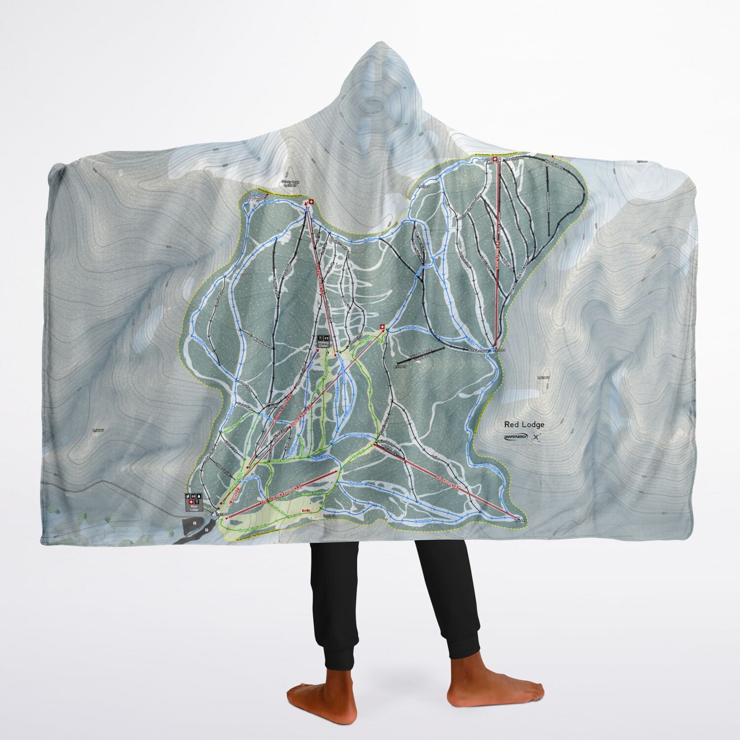 Red Lodge, Montana Ski Trail Map - Youth Hooded Blanket