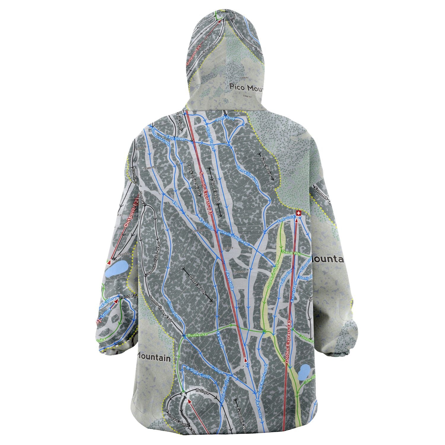 Pico Mountain, Vermont Ski Trail Map - Snug Hoodie