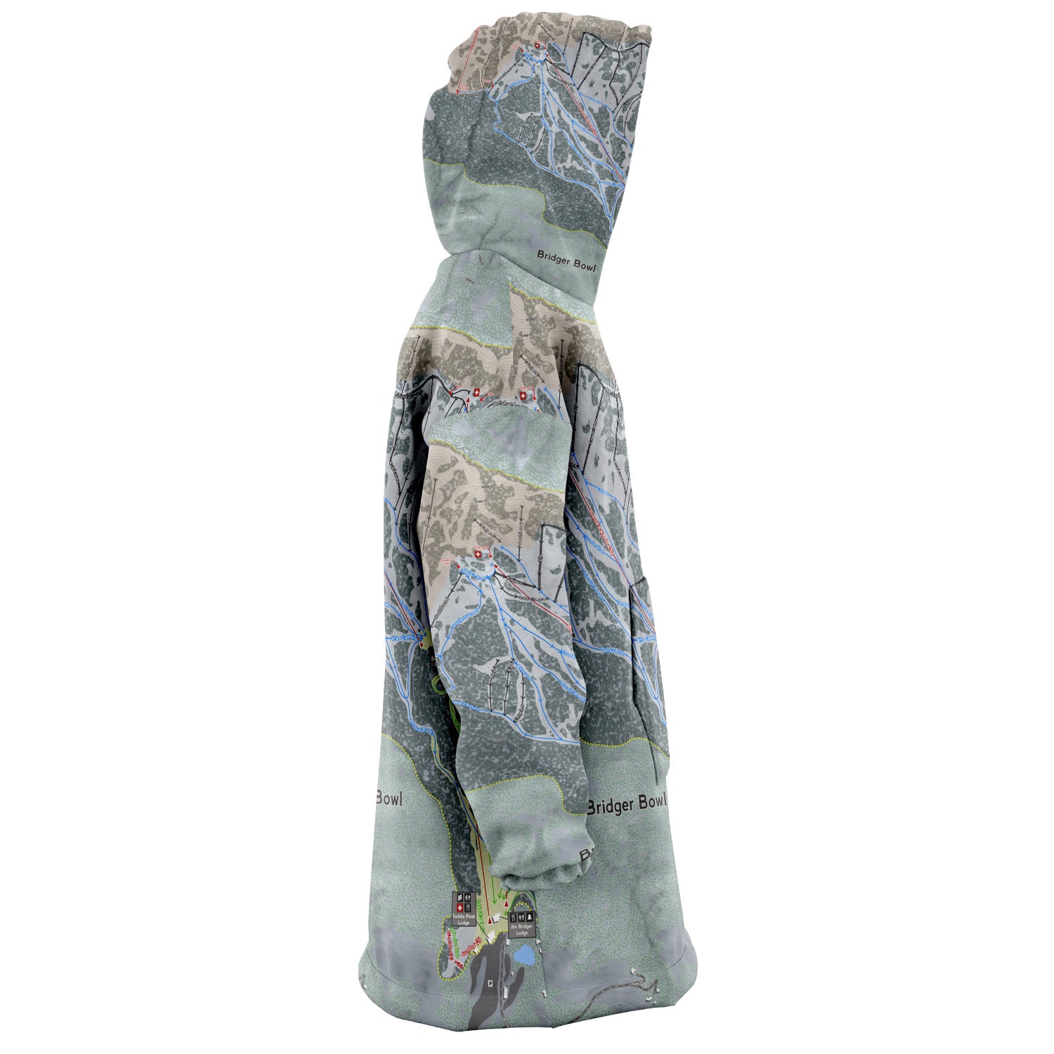 Bridger Bowl, Montana Ski Trail Map - Snug Hoodie