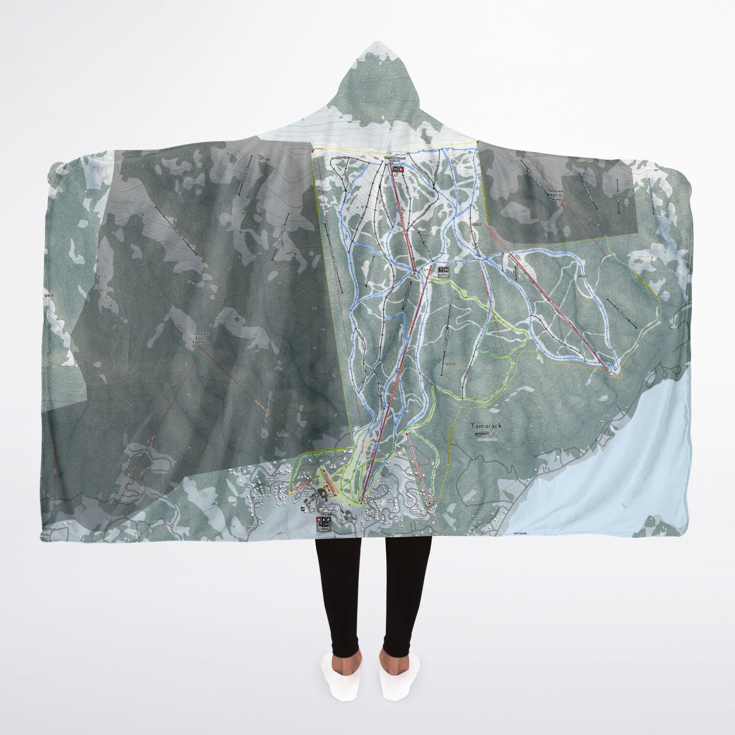 Tamarack, Idaho Ski Trail Map - Adult Hooded Blanket