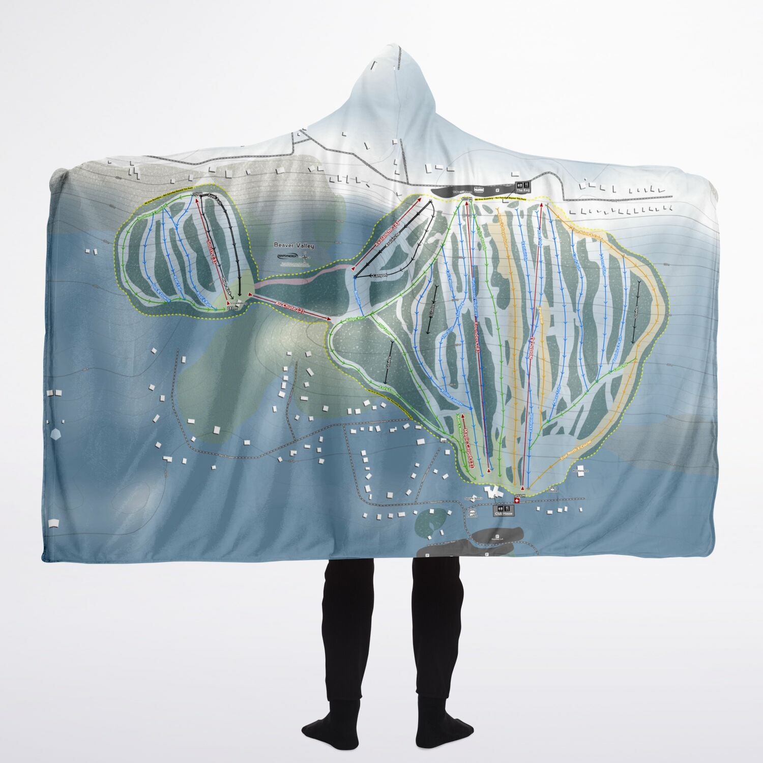 Beaver Valley, Ontario Ski Trail Map - Adult Hooded Blanket