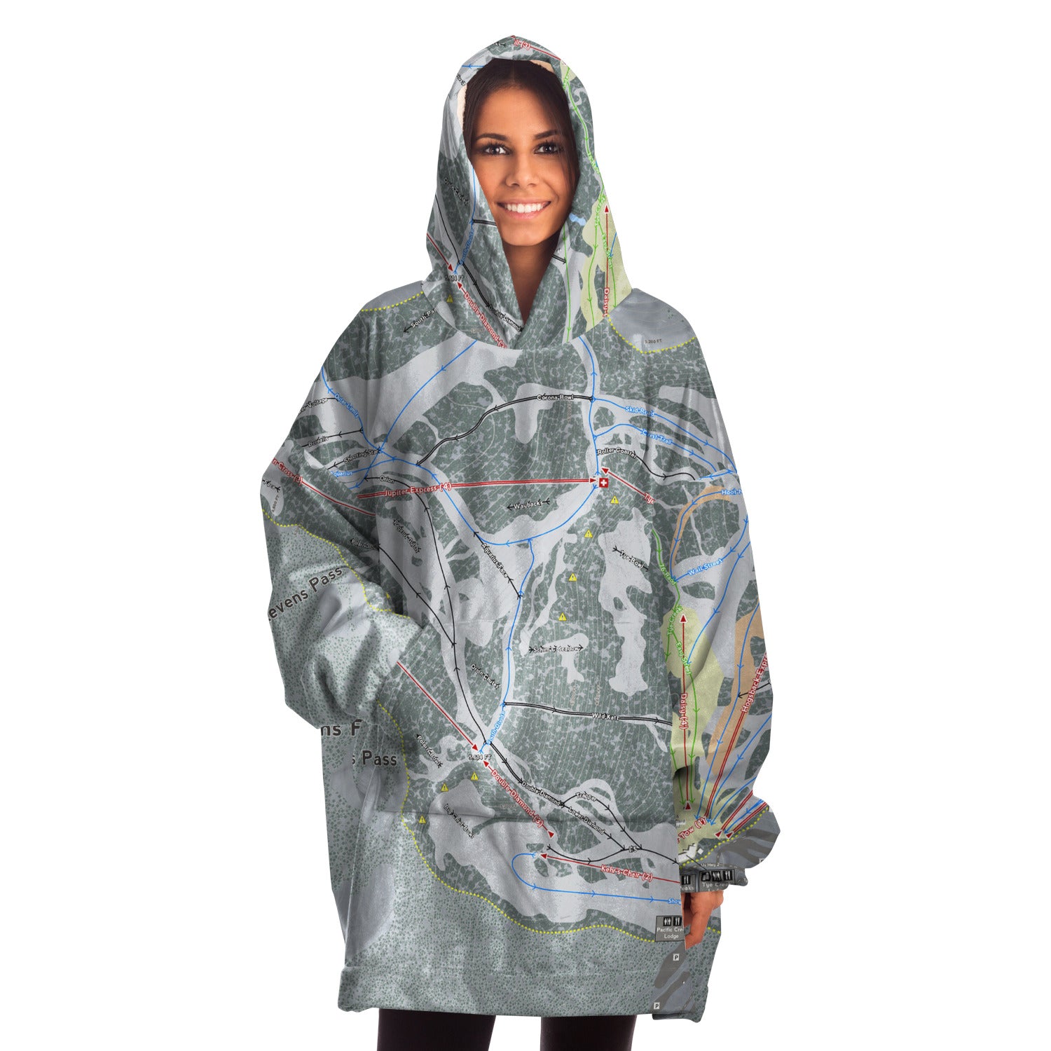 Stevens Pass, Washington Ski Trail Map - Snug Hoodie