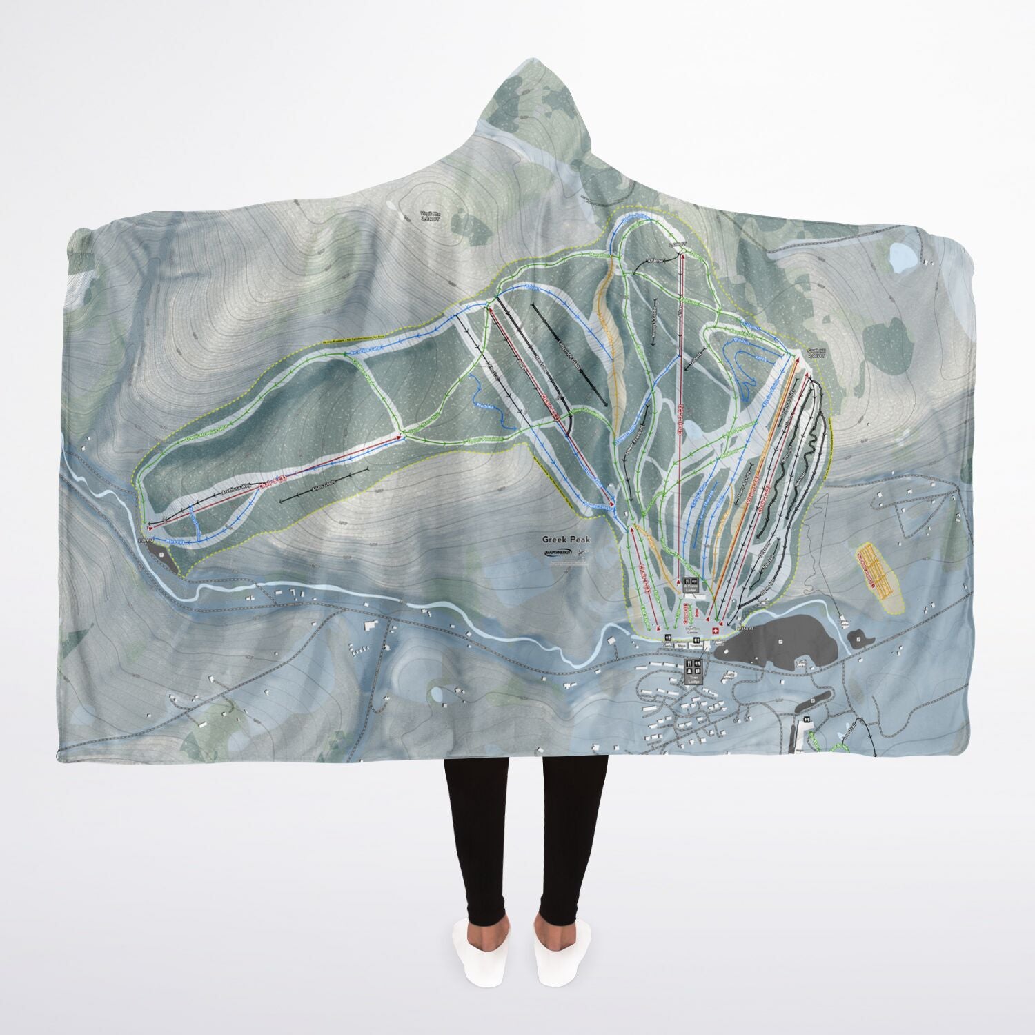 Greek Peak, New York Ski Trail Map - Adult Hooded Blanket