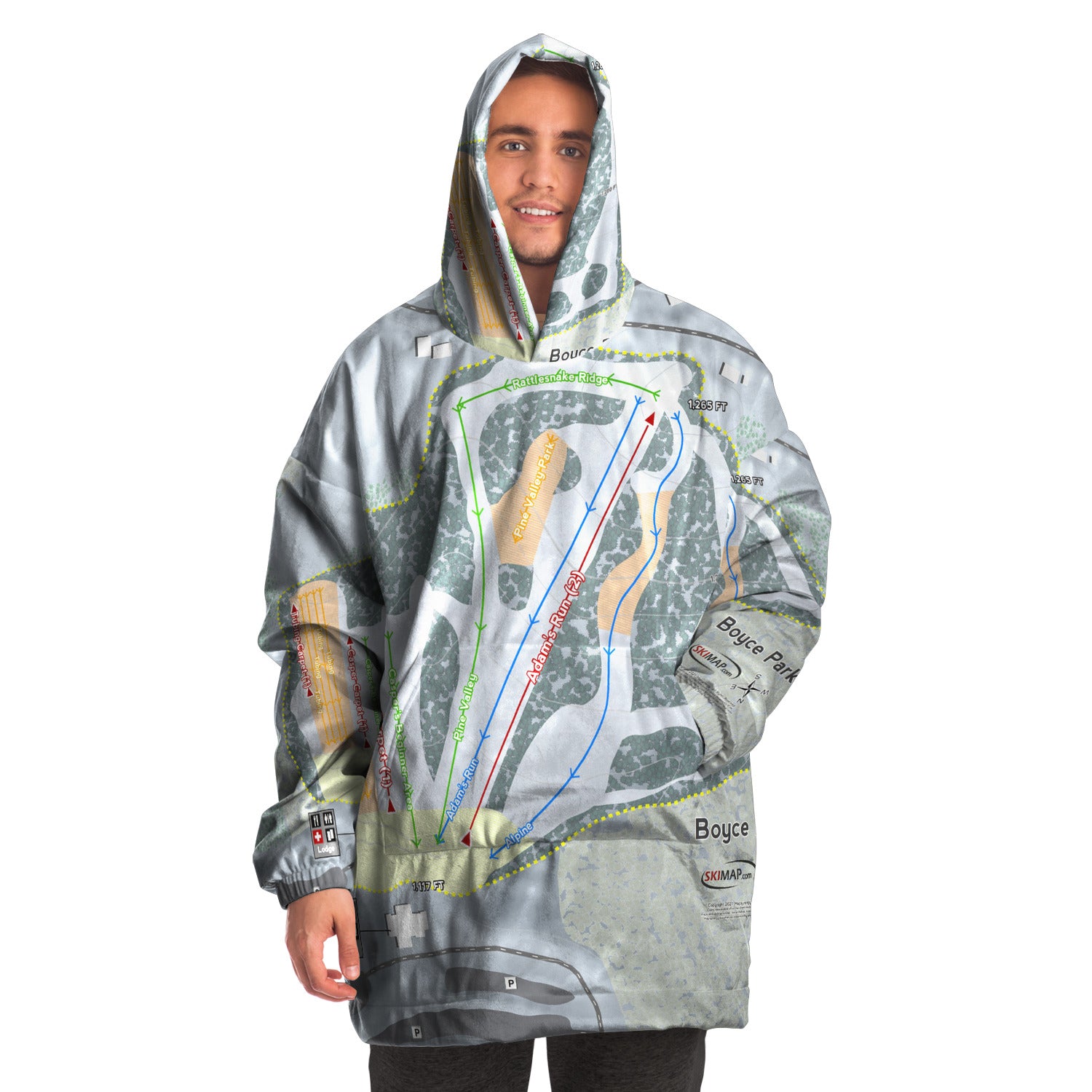 Boyce Park, Pennsylvania Ski Trail Map Snug Hoodie