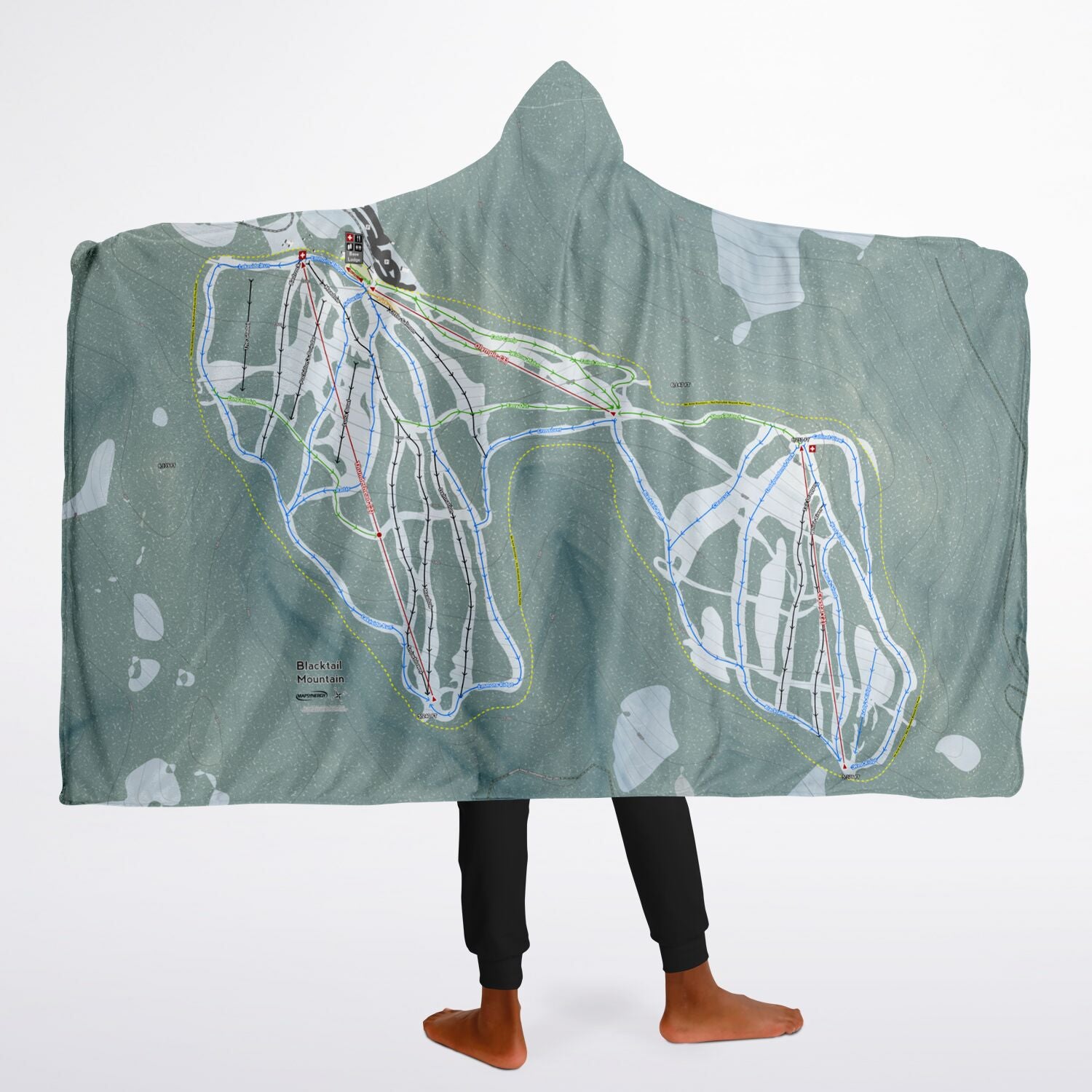 Blacktail, Montana Ski Trail Map - Youth Hooded Blanket