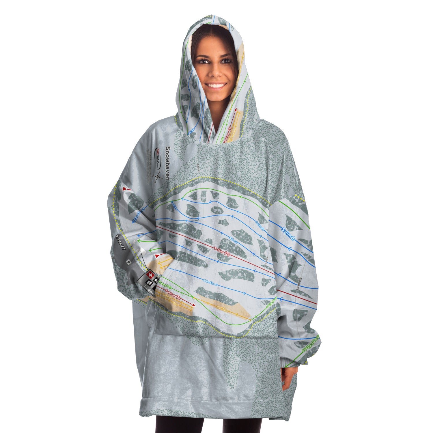 Snowhaven, Idaho Ski Trail Map Snug Hoodie