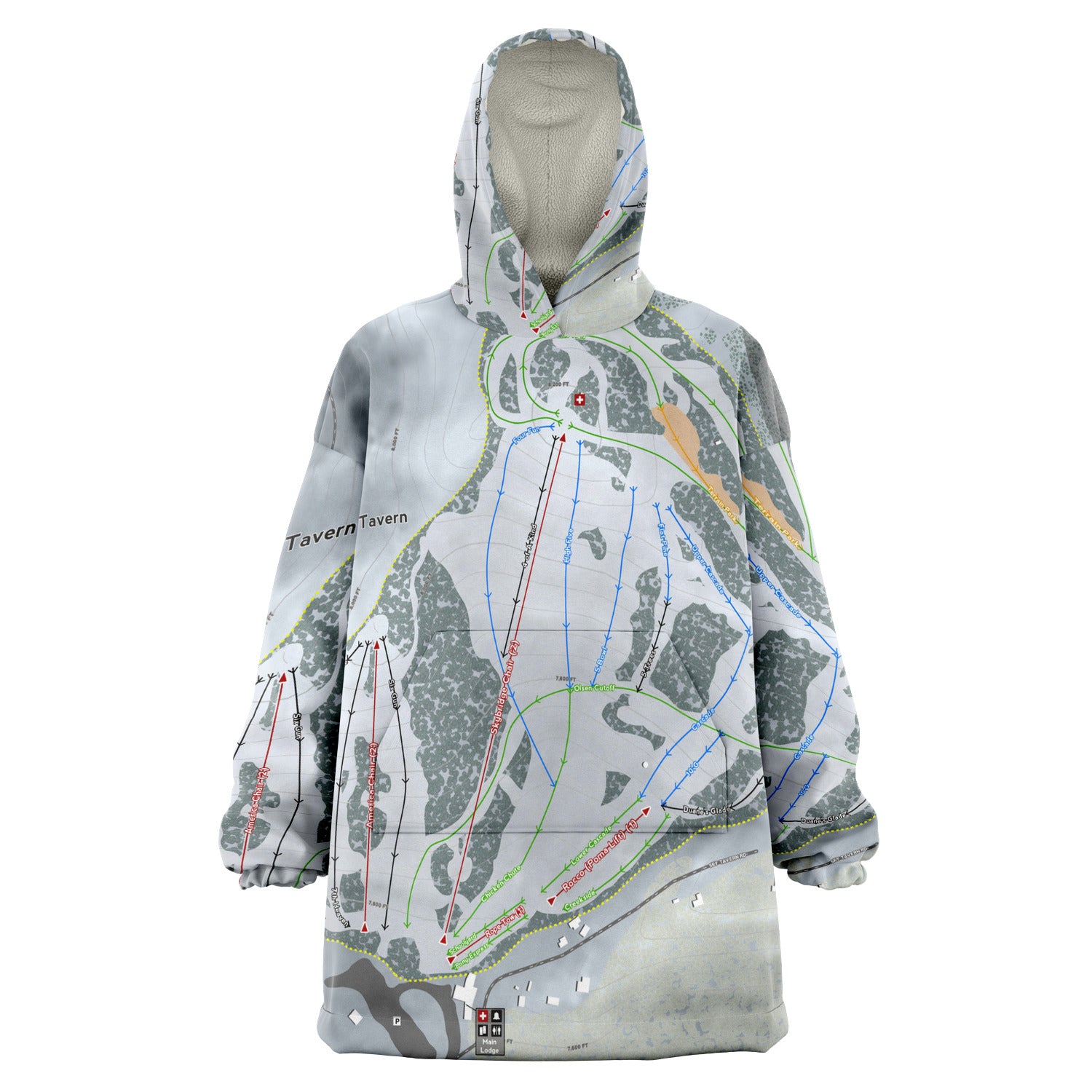 Sky Tavern, Nevada Ski Trail Map - Snug Hoodie