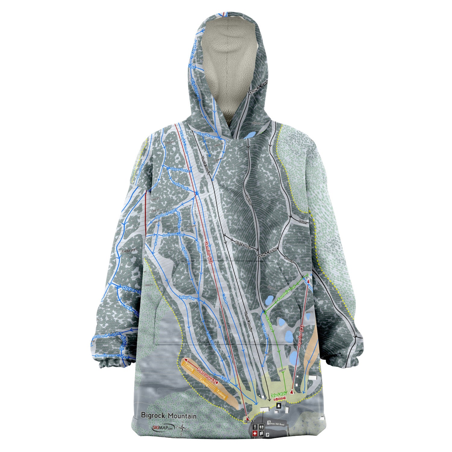 Big Rock Mountain, Maine Ski Trail Map - Snug Hoodie