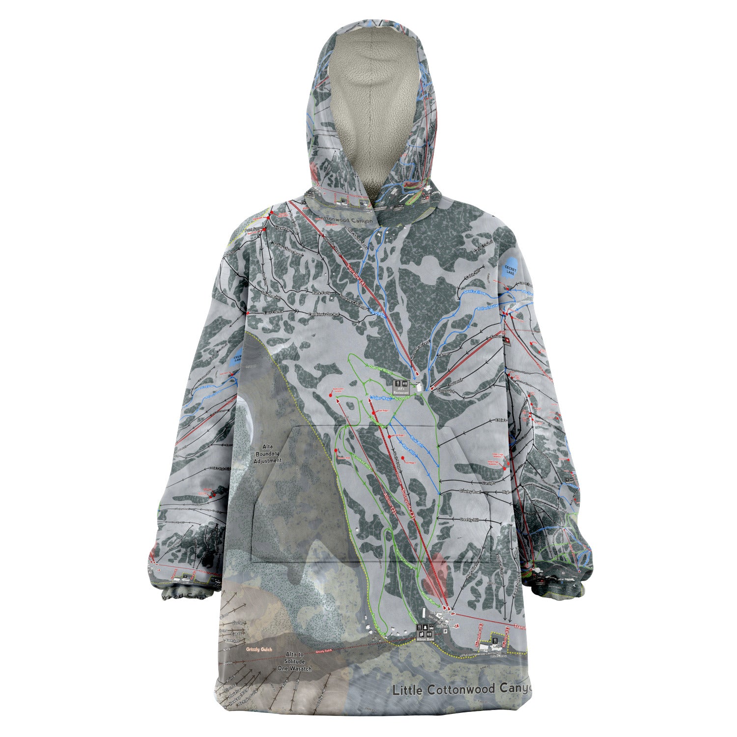 Little Cottonwood Canyon, Utah Ski Trail Map - Snug Hoodie