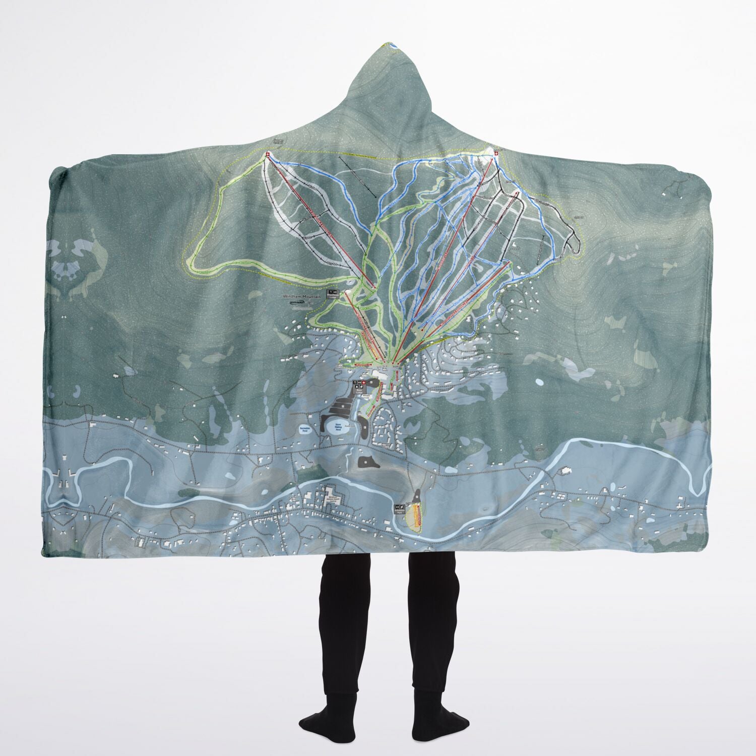 Windham Mountain, New York Ski Trail Map - Adult Hooded Blanket