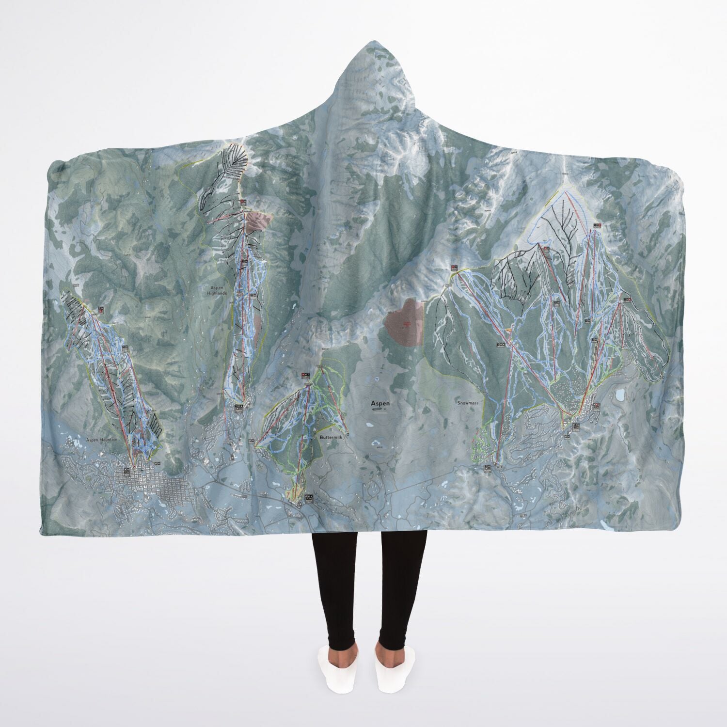 Aspen Snowmass, Colorado Ski Trail Map - Adult Hooded Blanket