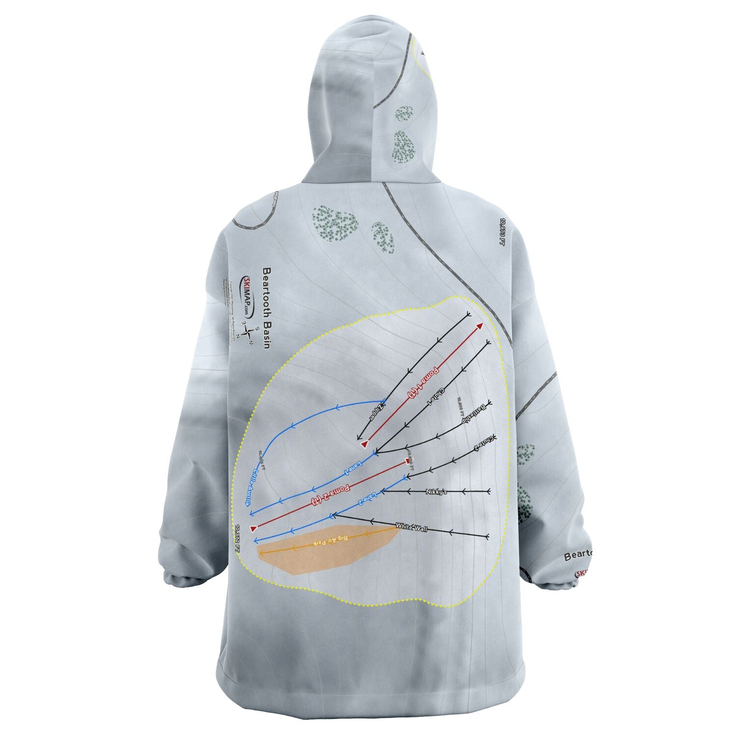 Beartooth Basin, Wyoming Ski Trail Map Snug Hoodie