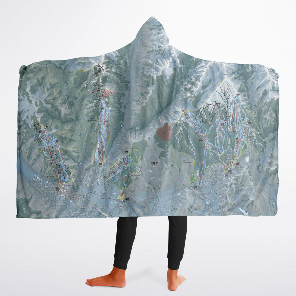 Aspen Snowmass, Colorado Ski Trail Map - Youth Hooded Blanket