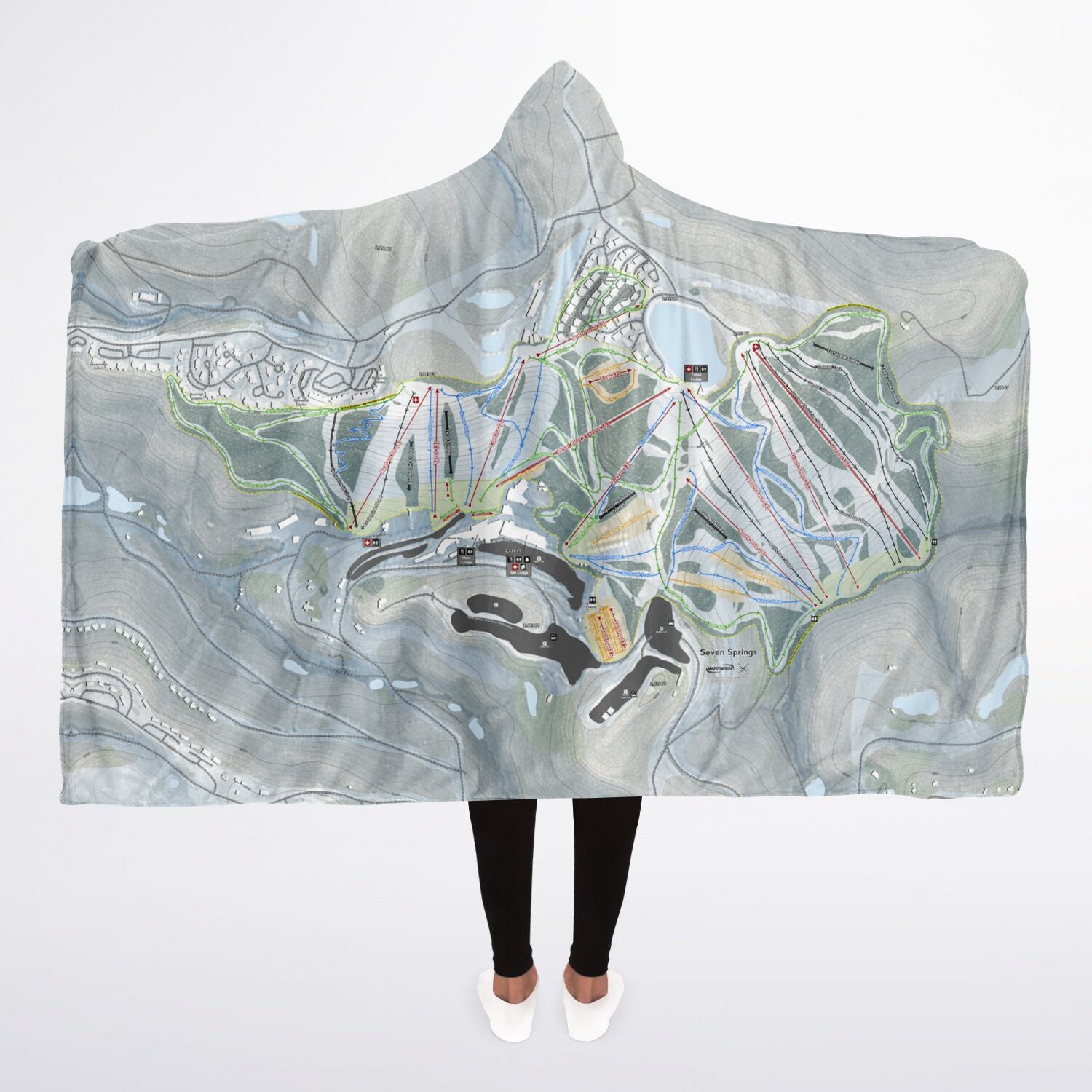 Seven Springs, Pennsylvania Ski Trail Map - Adult Hooded Blanket