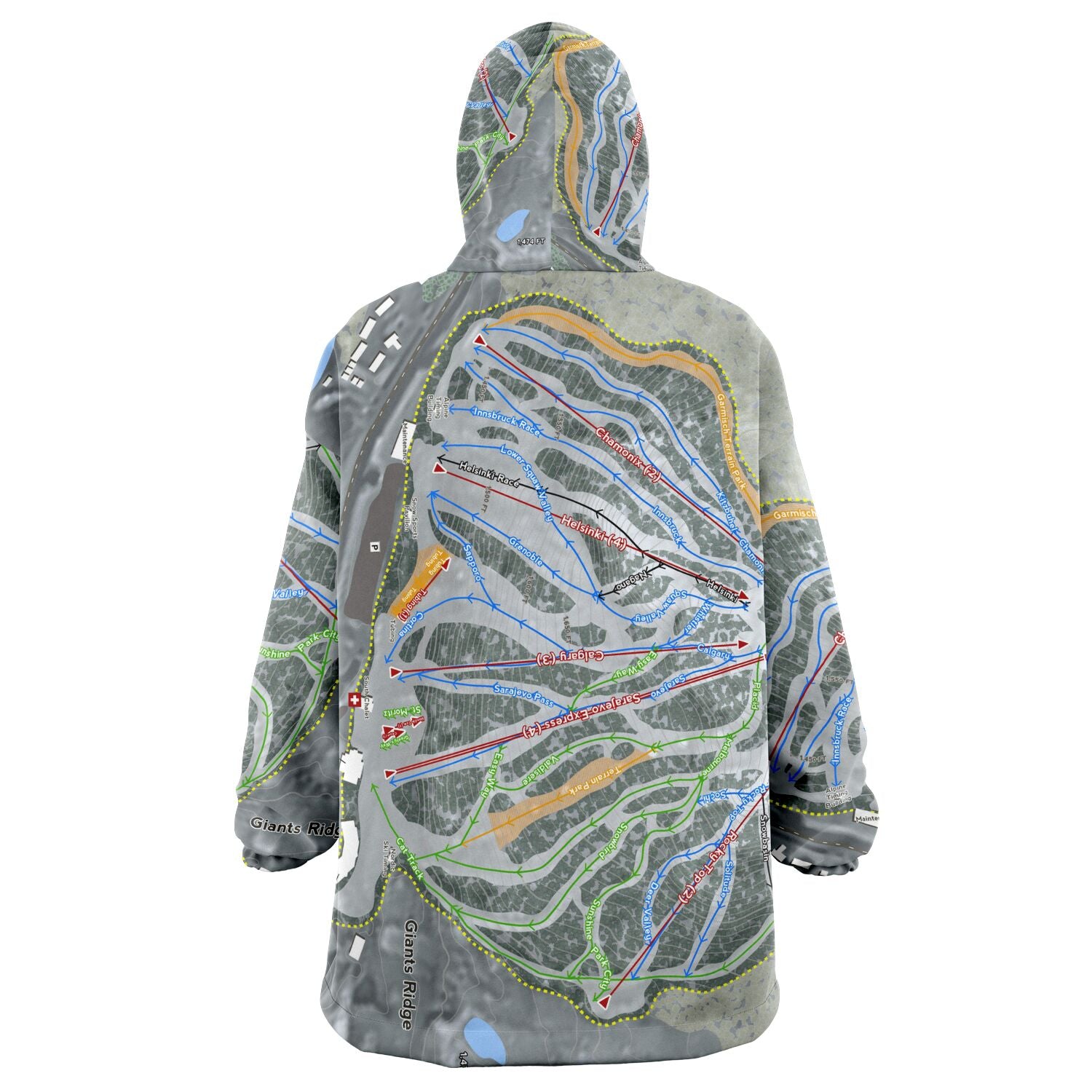 Giants Ridge, Minnesota Ski Trail Map Snug Hoodie