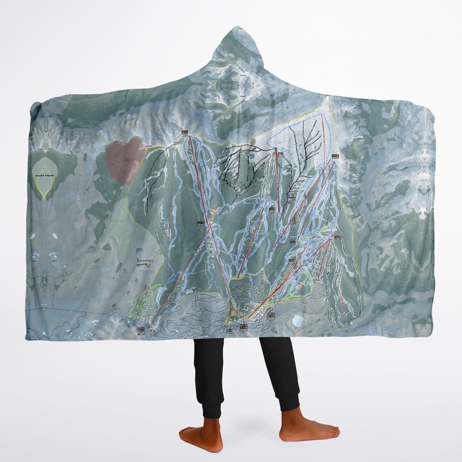 Snowmass, Colorado Ski Trail Map - Youth Hooded Blanket