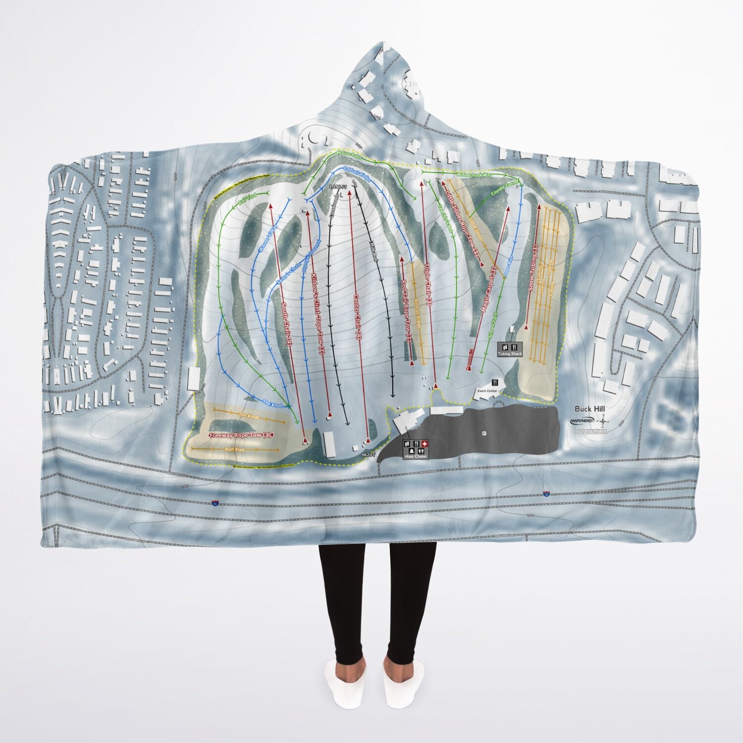 Buck Hill, Minnesota Ski Trail Map - Adult Hooded Blanket