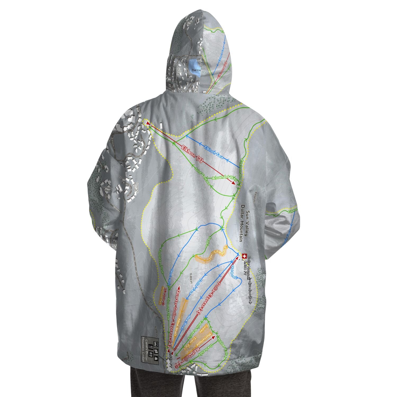 Sun Valley Dollar Mountain, Idaho Ski Trail Map Snug Hoodie