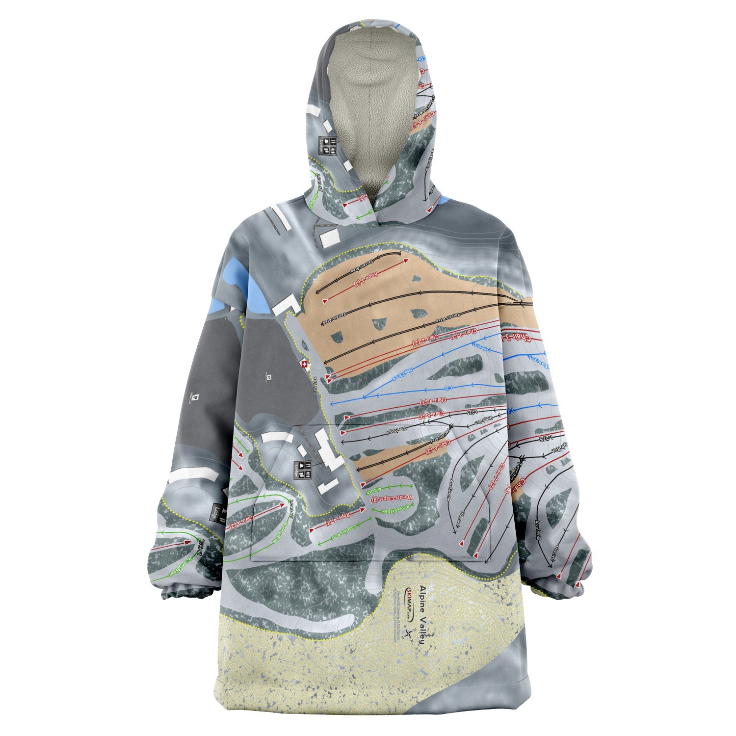 Alpine Valley, Wisconsin Ski Trail Map Snug Hoodie