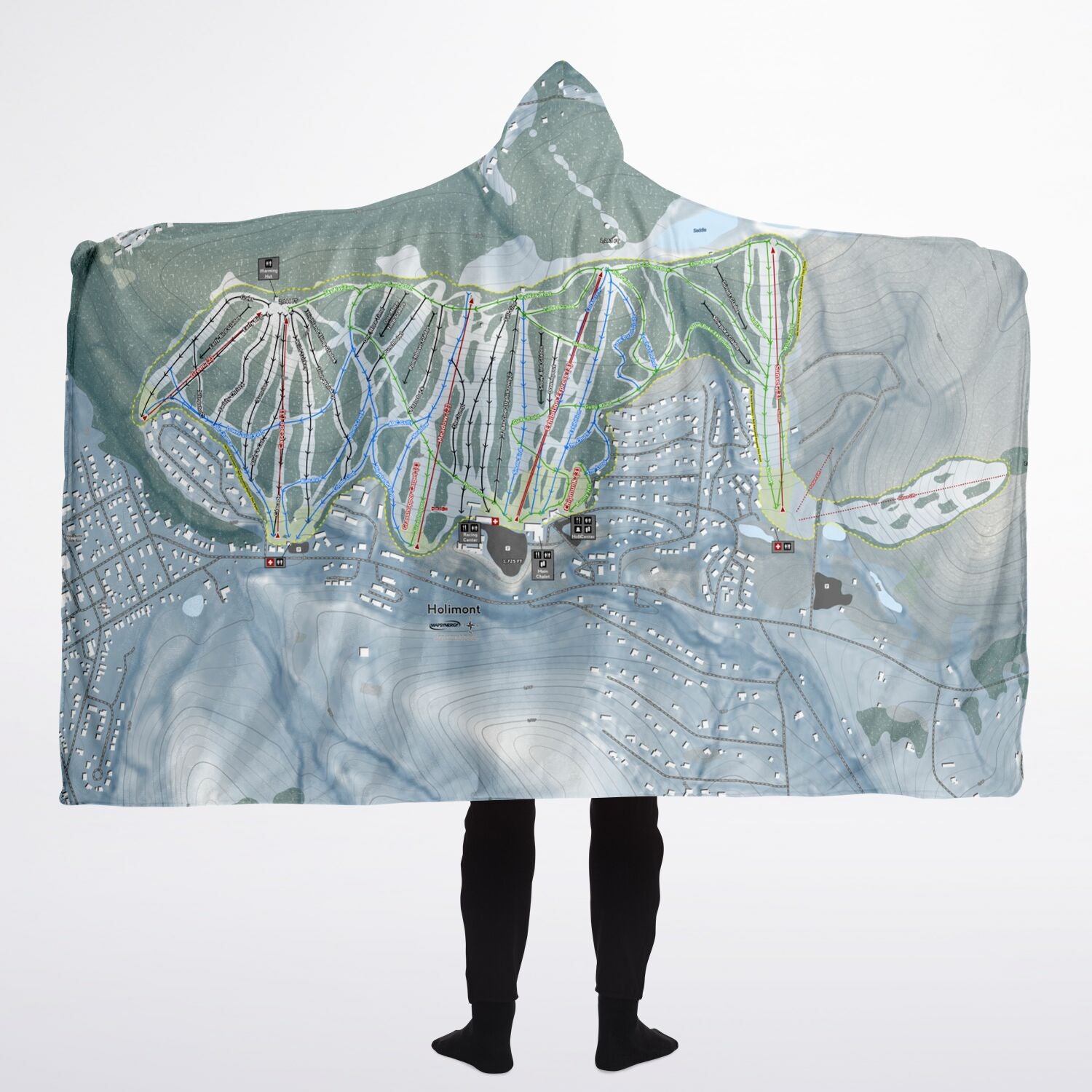 Holimont, New York Ski Trail Map - Adult Hooded Blanket