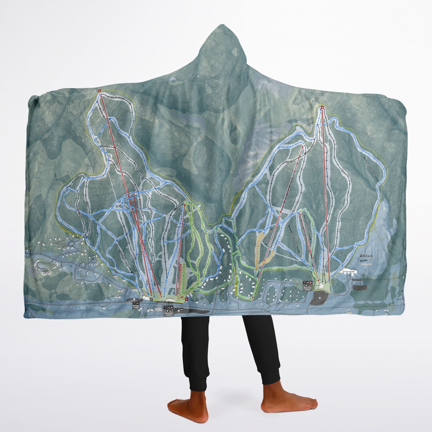 Attitash Mountain, New Hampshire Ski Trail Map - Youth Hooded Blanket