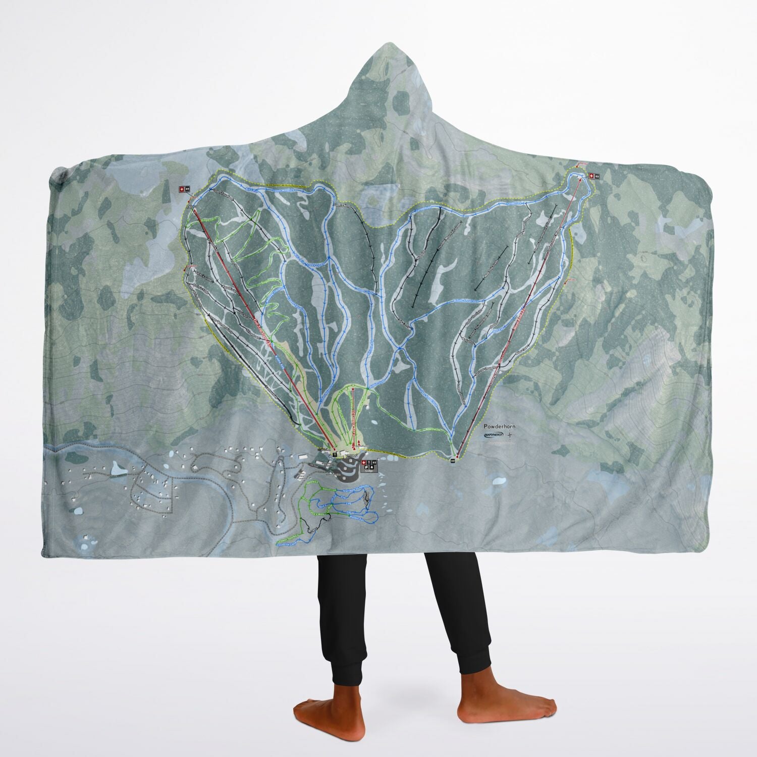 Powderhorn, Colorado Ski Trail Map - Youth Hooded Blanket