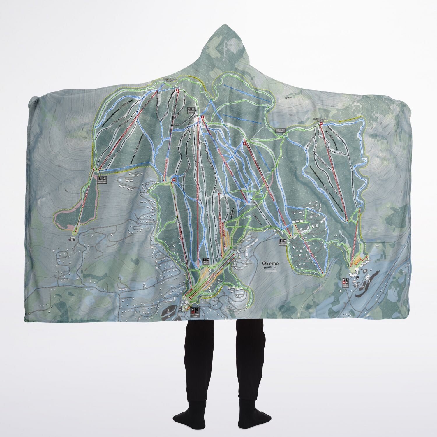 Okemo, Vermont Ski Trail Map - Adult Hooded Blanket